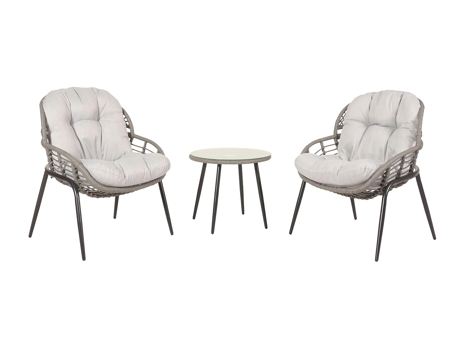 Zestaw polirattanowy MCW-N33 (3-częściowy),  szary, tapicerka jasnoszara