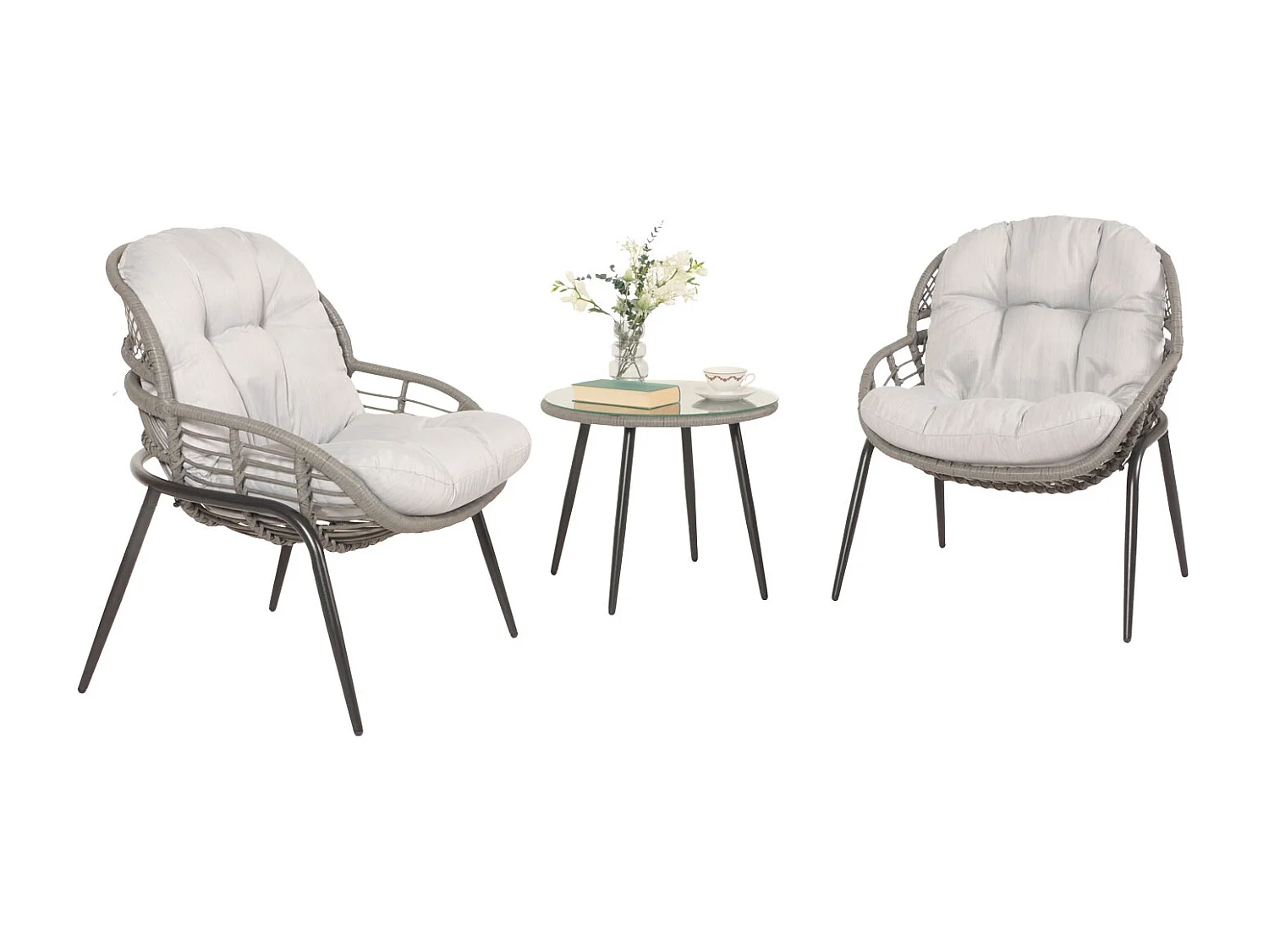 Zestaw polirattanowy MCW-N33 (3-częściowy),  szary, tapicerka jasnoszara