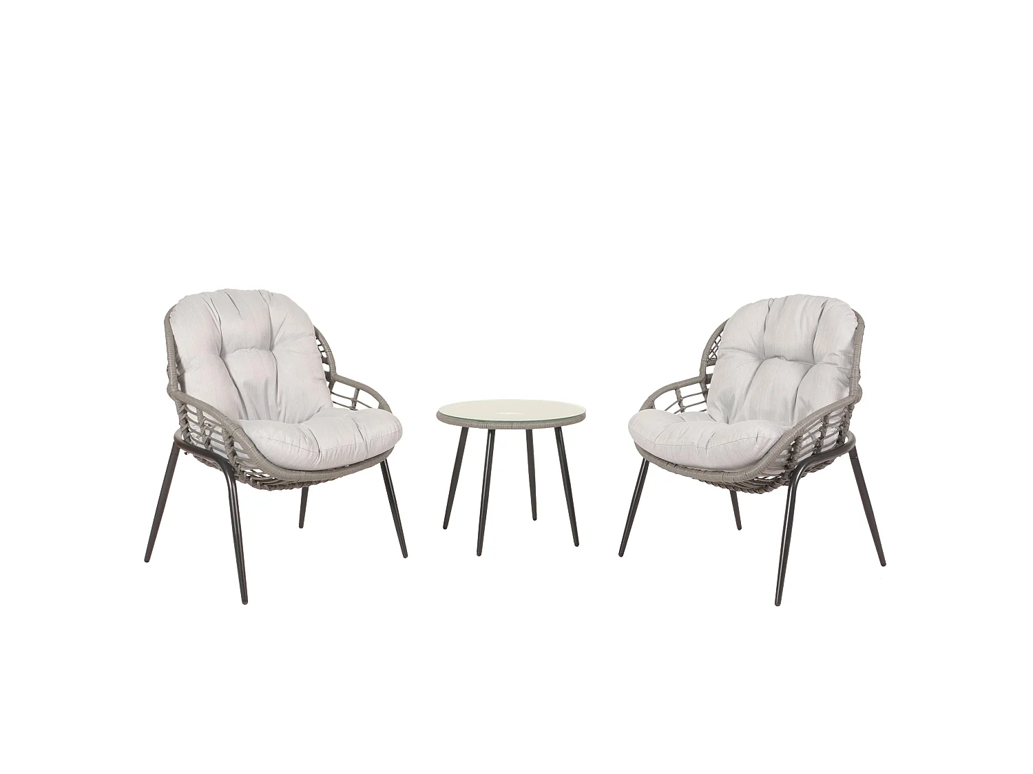 Poly-Rattan Garnitur MCW-N33 (3-teilig), Grau, Polster hellgrau