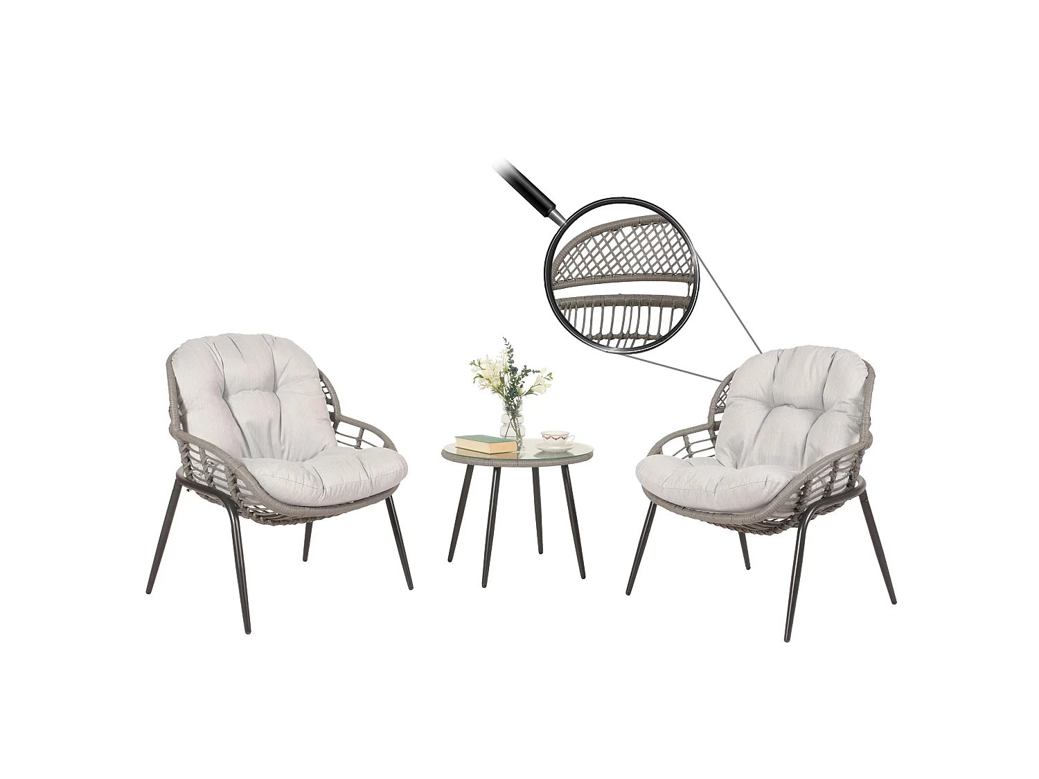 Poly-Rattan Garnitur MCW-N33 (3-teilig), Grau, Polster hellgrau