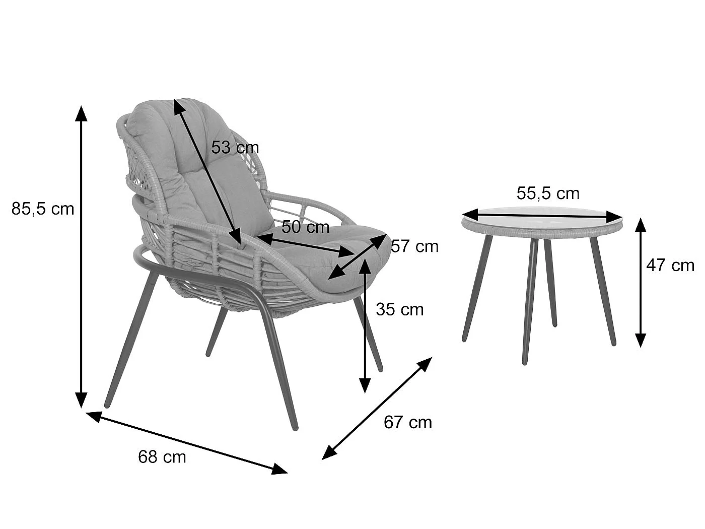 Poly-Rattan Garnitur MCW-N33 (3-teilig), Grau, Polster hellgrau