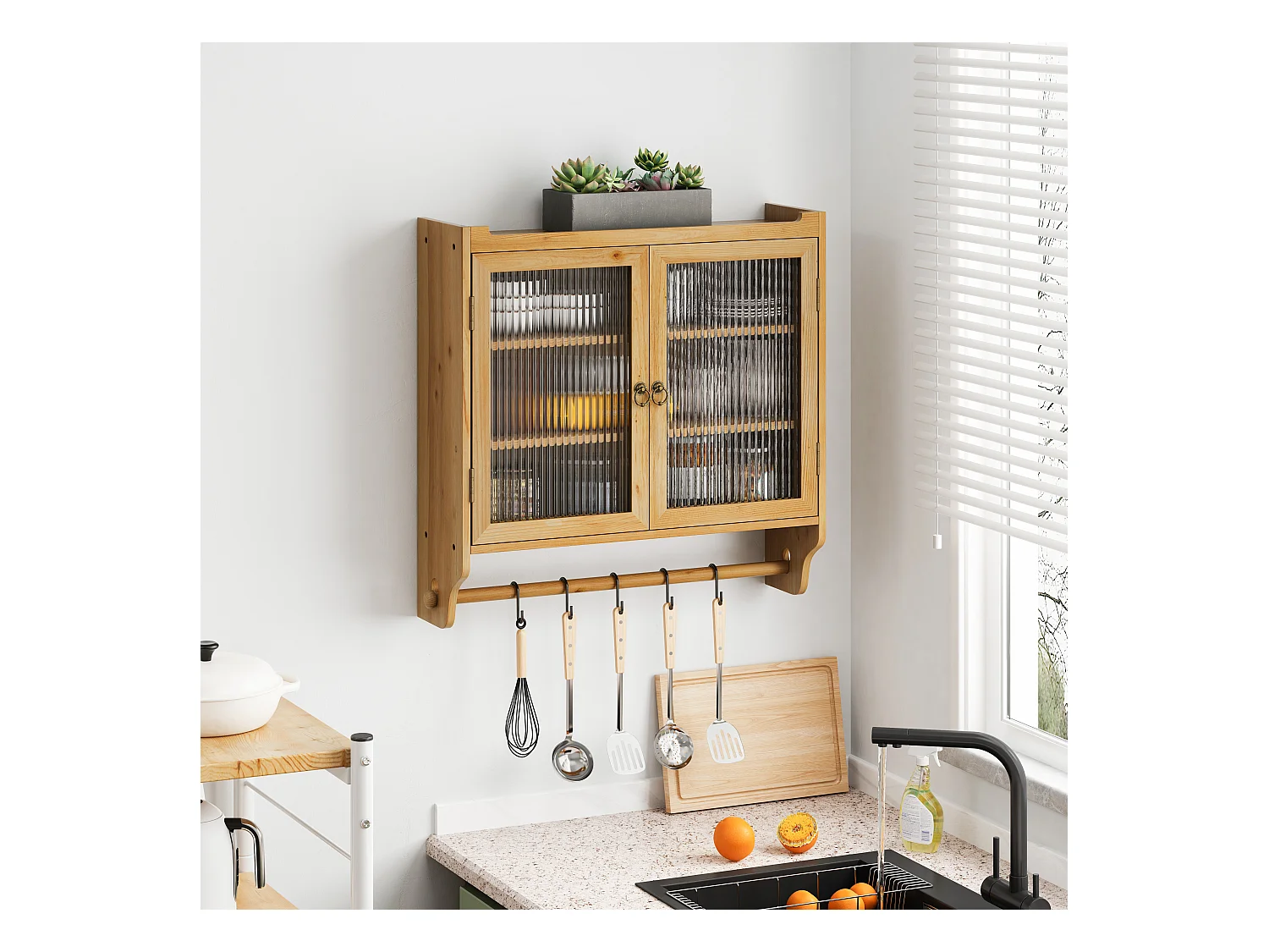 Consola de pared rectangular natural - Consola de pared con almacenamiento de tres niveles y toallero - para baño y comedor