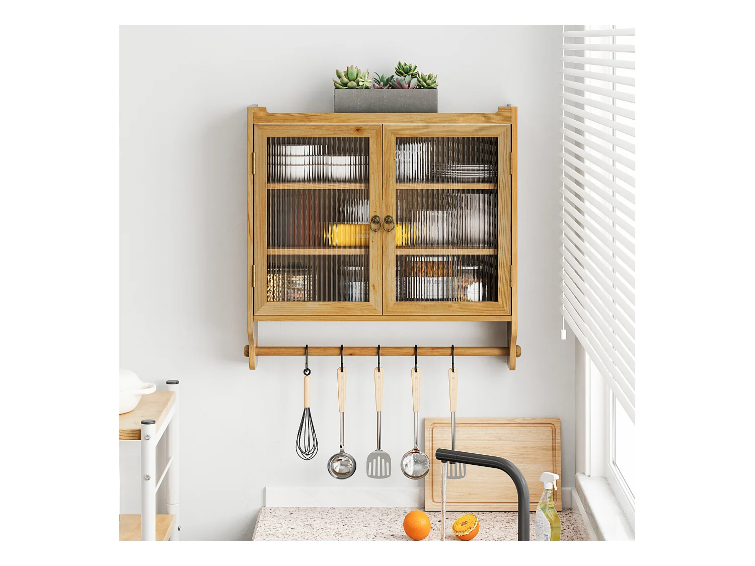 Consola de pared rectangular natural - Consola de pared con almacenamiento de tres niveles y toallero - para baño y comedor