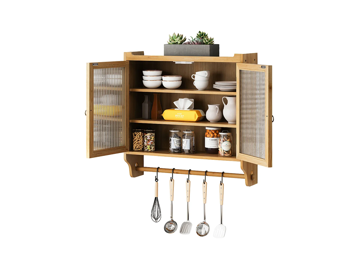 Consola de pared rectangular natural - Consola de pared con almacenamiento de tres niveles y toallero - para baño y comedor