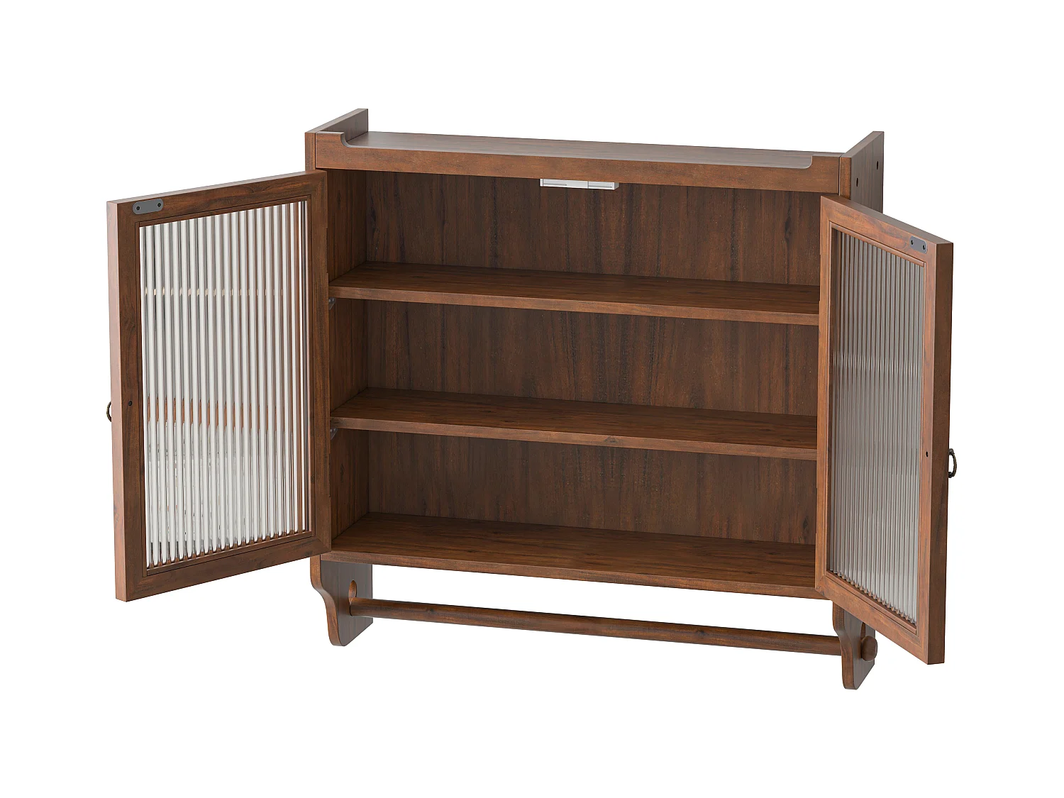 Braune rechteckige Wandkonsole – Wandschrank mit dreistufiger aufbewahrung und handtuchhalter – für badezimmer und esszimmer