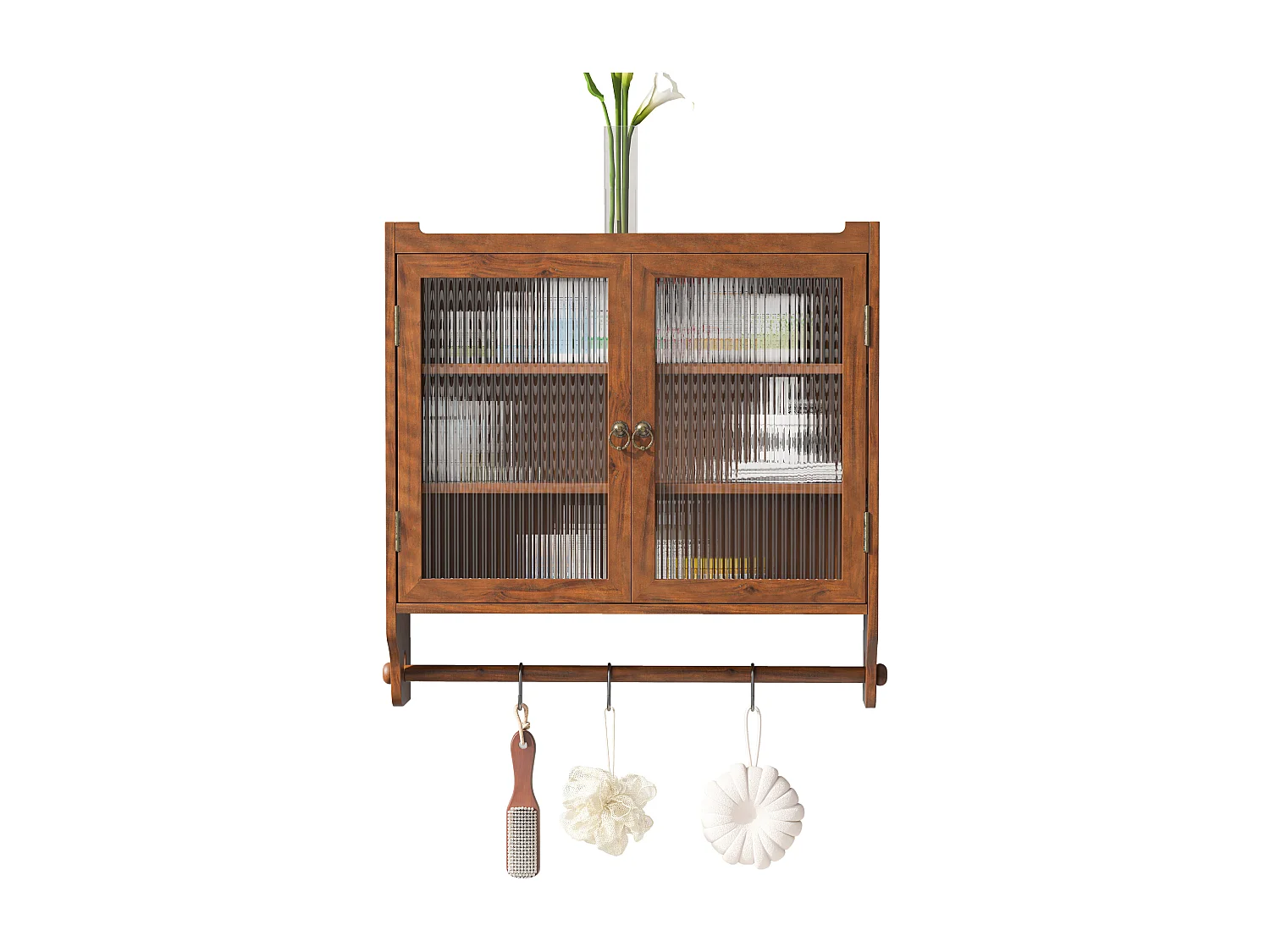 Braune rechteckige Wandkonsole – Wandschrank mit dreistufiger aufbewahrung und handtuchhalter – für badezimmer und esszimmer