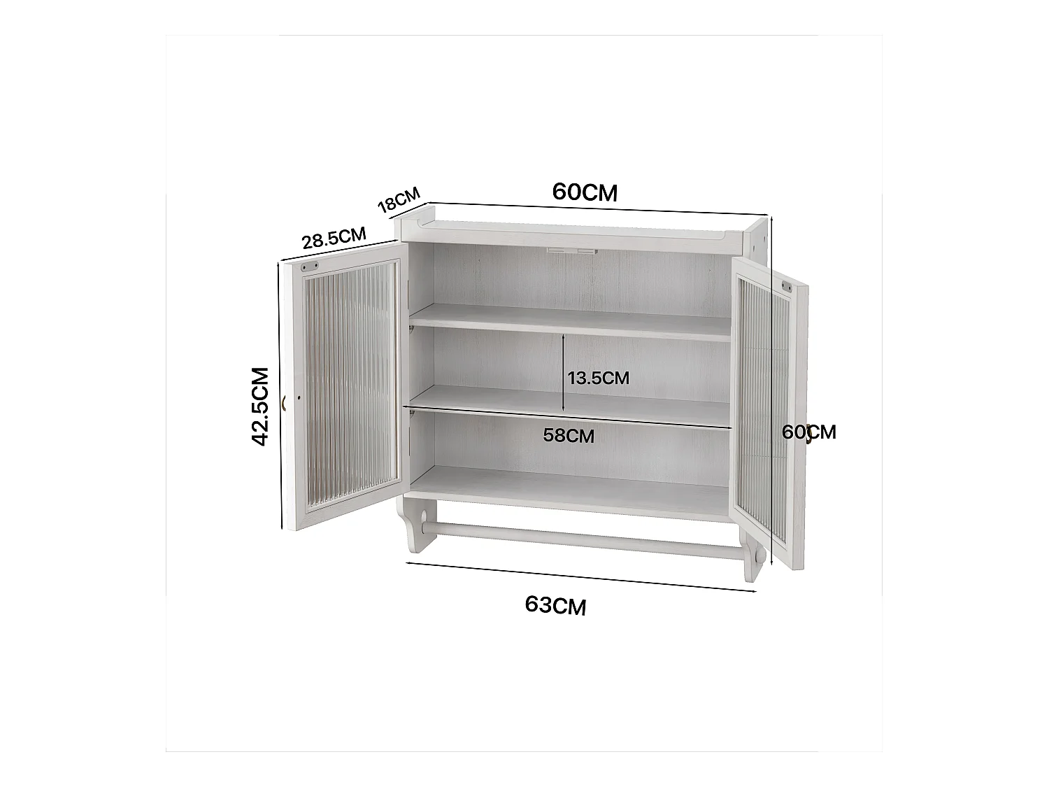 Console murale rectangulaire blanc - Console murale avec rangement à trois niveaux et porte-serviettes - pour salle de bain et salle à manger