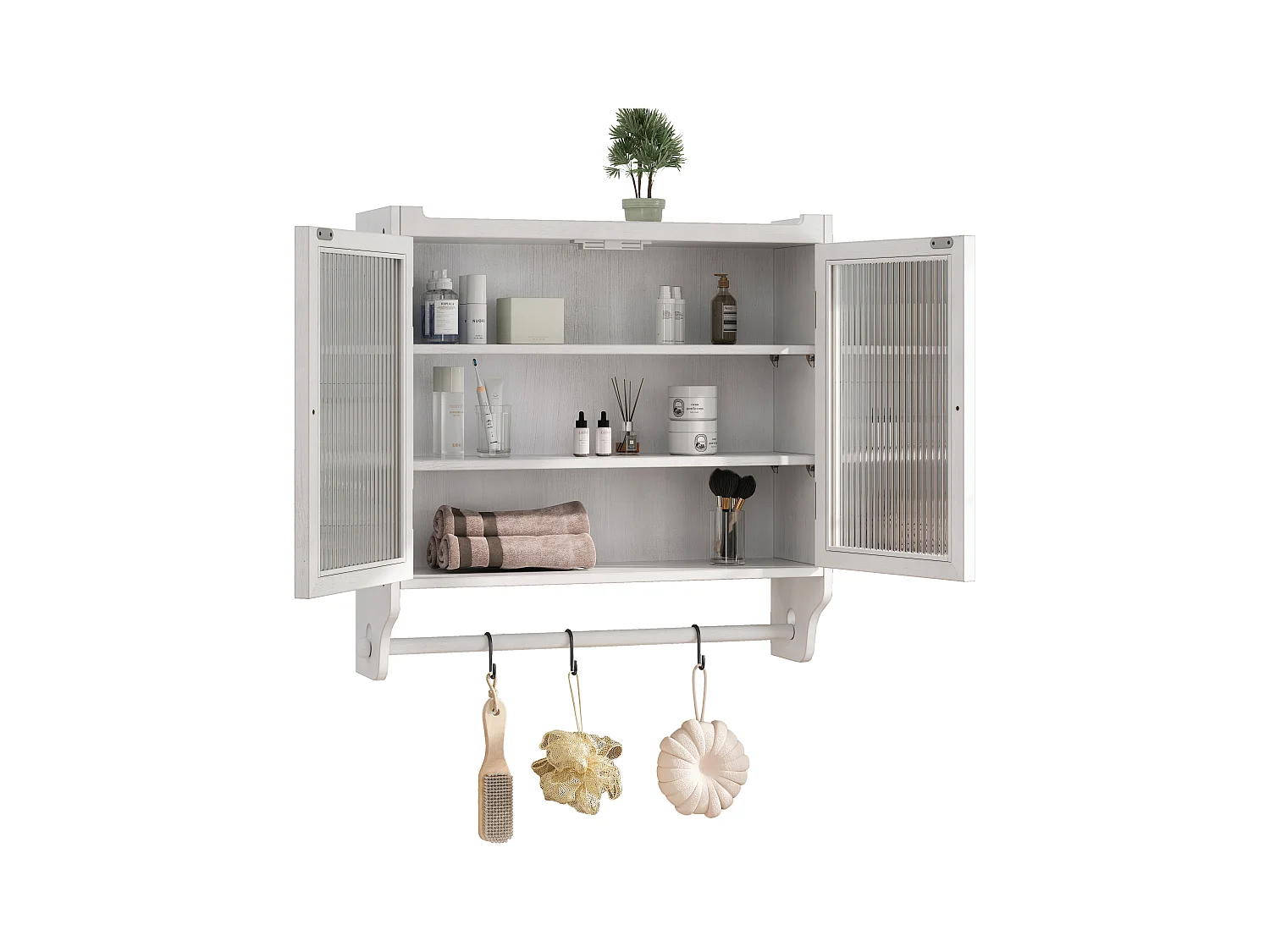 Console murale rectangulaire blanc - Console murale avec rangement à trois niveaux et porte-serviettes - pour salle de bain et salle à manger