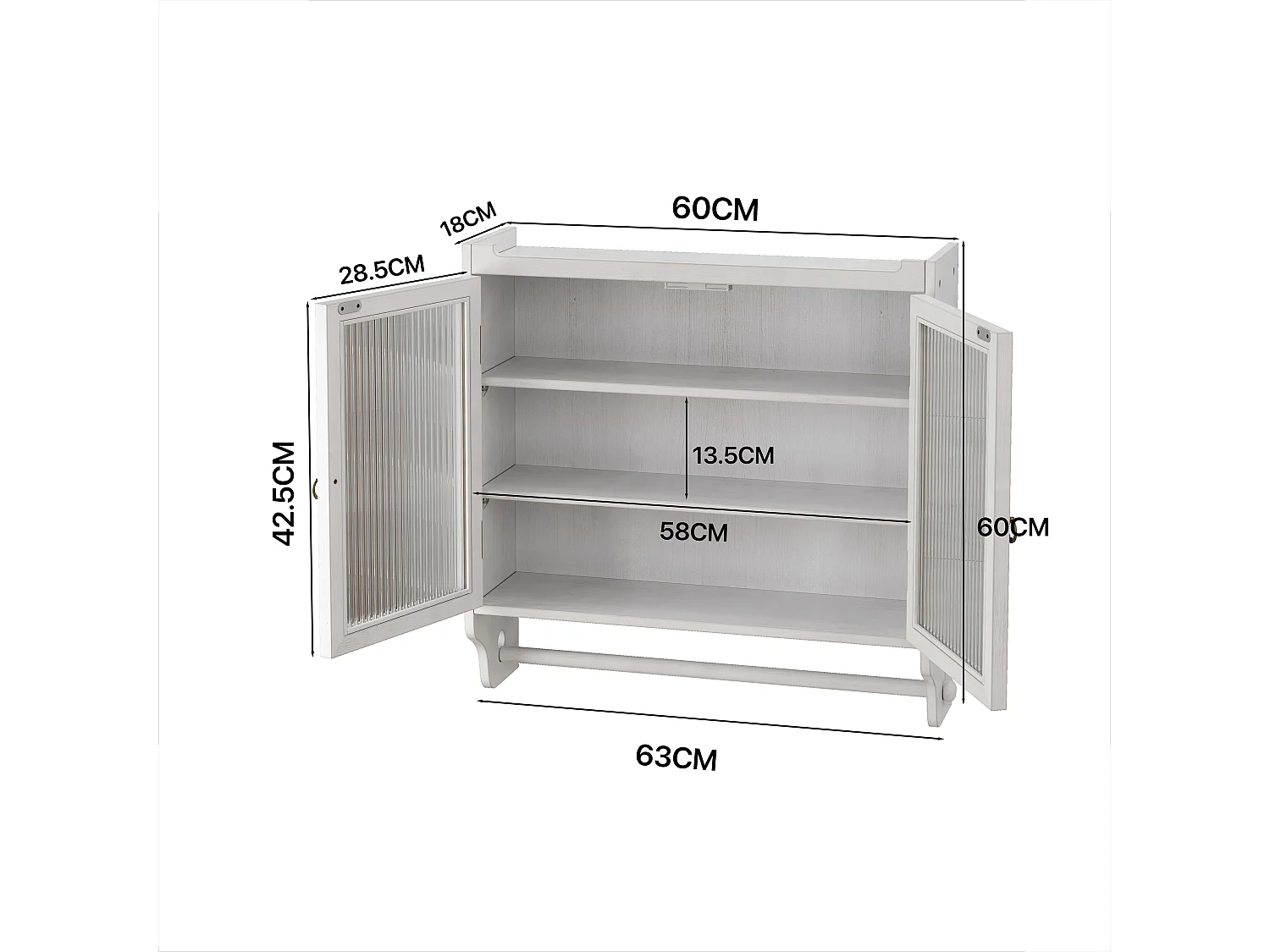 Weiße rechteckige Wandkonsole – Wandkonsole mit dreistufiger aufbewahrung und handtuchhalter – für badezimmer und esszimmer