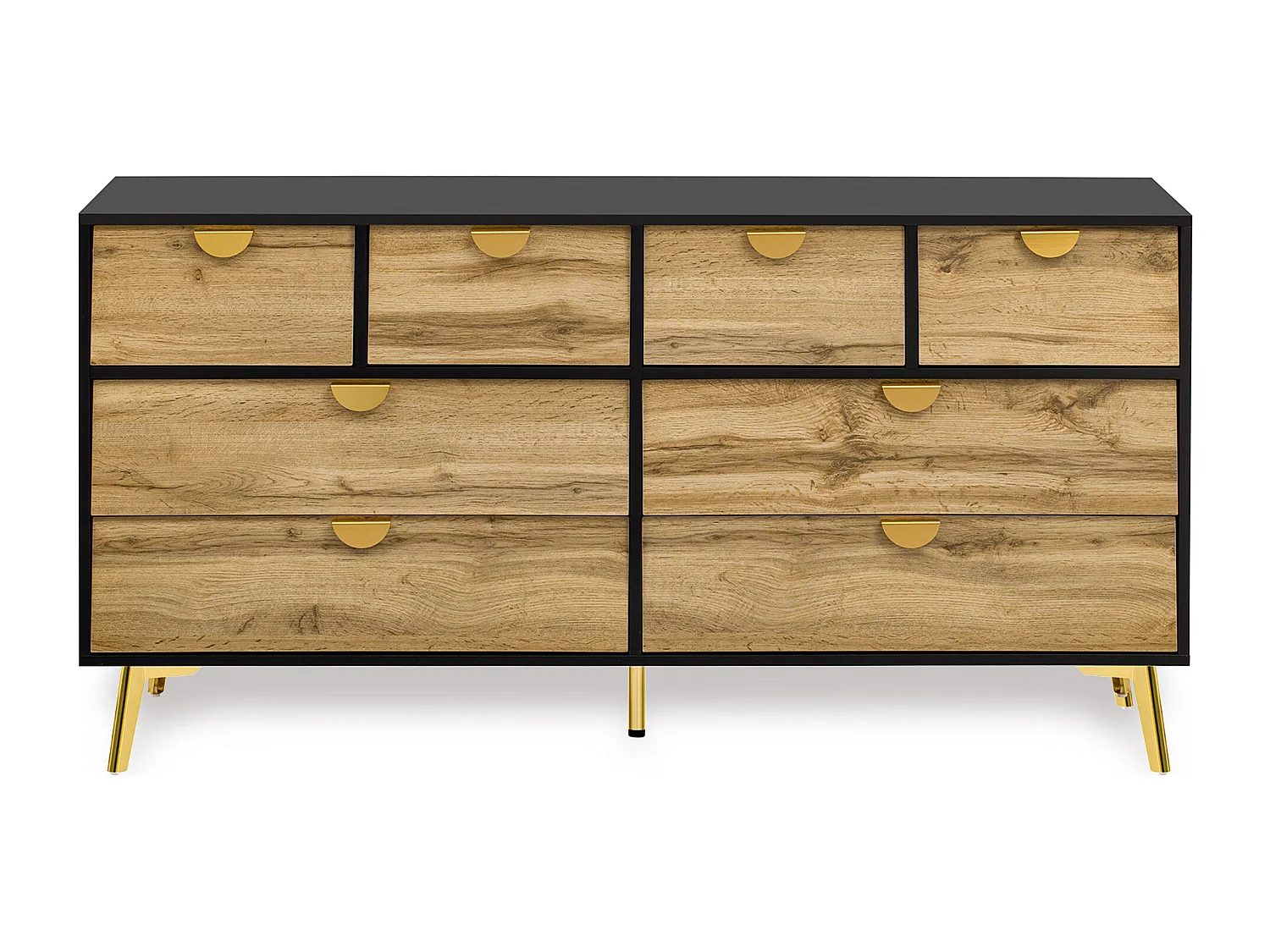 Bruine Dressoir - Dressoir met 8 lades en gouden metalen handgrepen - voor woonkamer en eetkamer