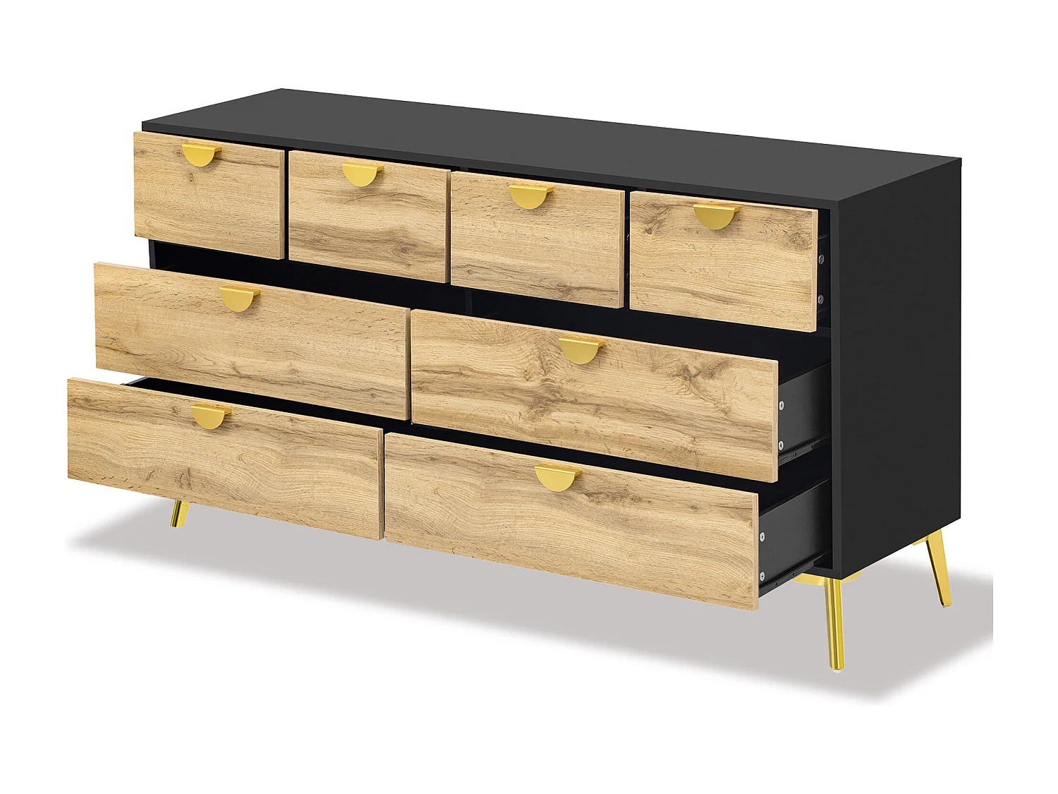 Bruine Dressoir - Dressoir met 8 lades en gouden metalen handgrepen - voor woonkamer en eetkamer