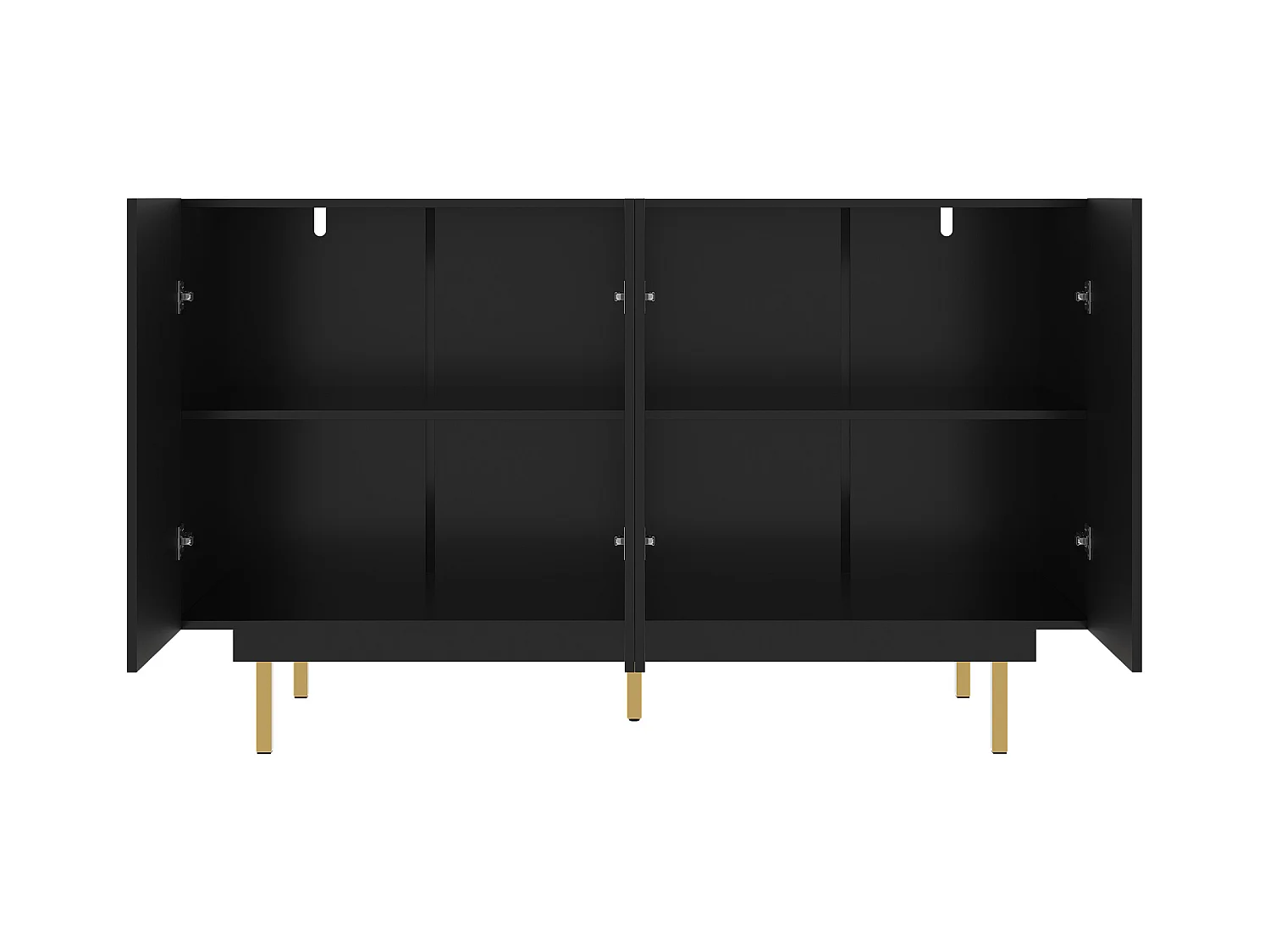 Buffet noir - Buffet à 4 portes et 5 pieds - compartiments réglables