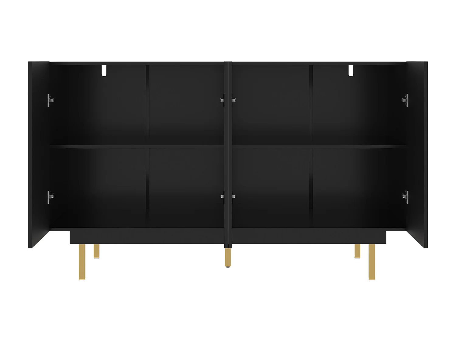 Buffet noir - Buffet à 4 portes et 5 pieds - compartiments réglables