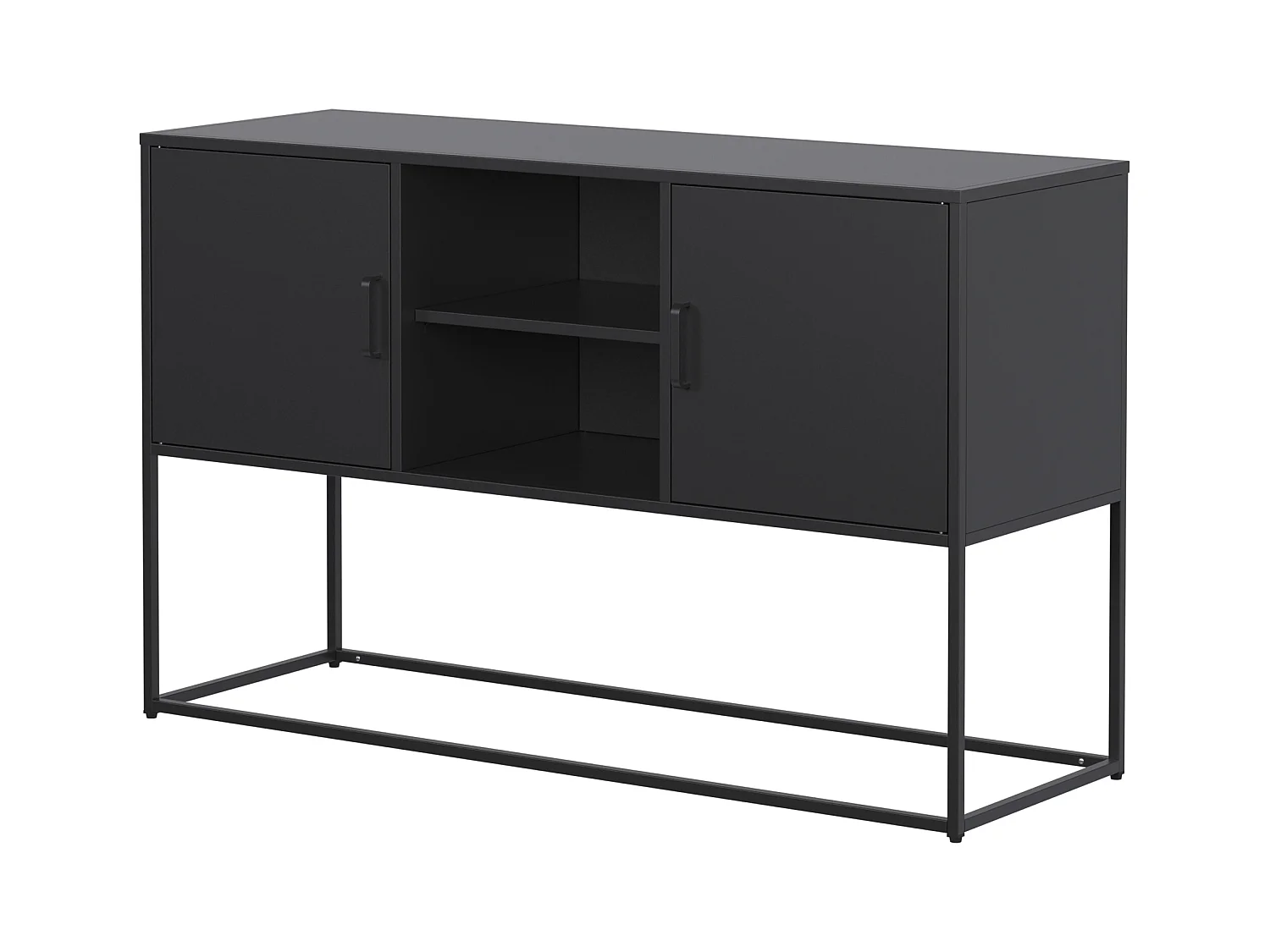 Buffet noir - Buffet avec 2 portes et rangement ouvert - pour salle à manger et salon