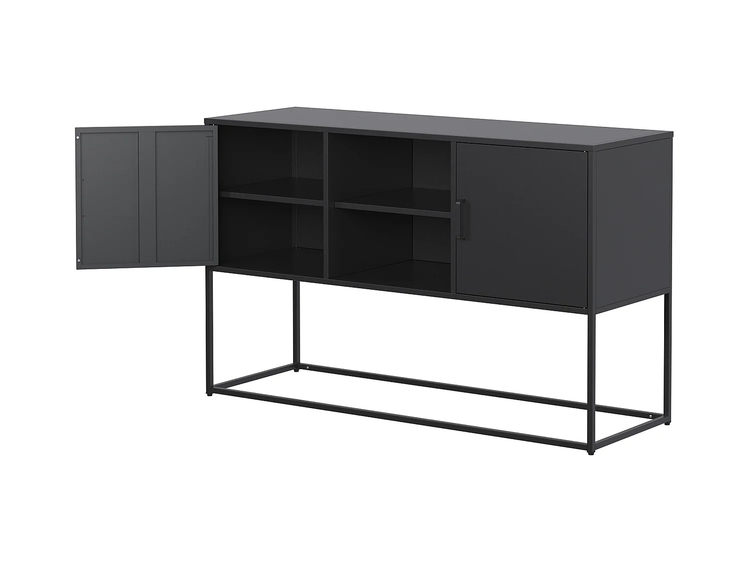 Buffet noir - Buffet avec 2 portes et rangement ouvert - pour salle à manger et salon