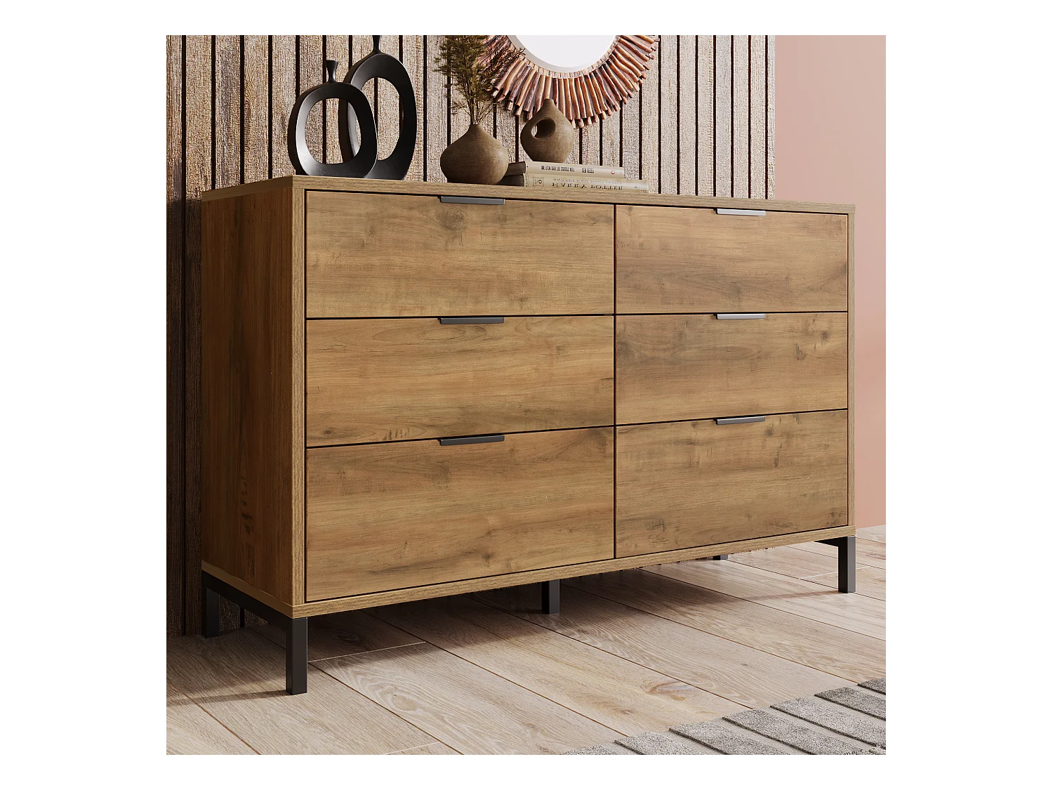 Credenza marrone - Credenza con 6 cassetti e gambe - rovere scuro - per camera da letto e soggiorno