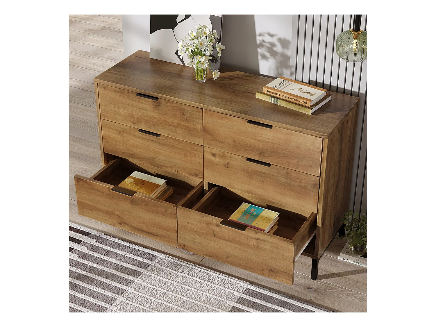 Credenza marrone - Credenza con 6 cassetti e gambe - rovere scuro - per camera da letto e soggiorno