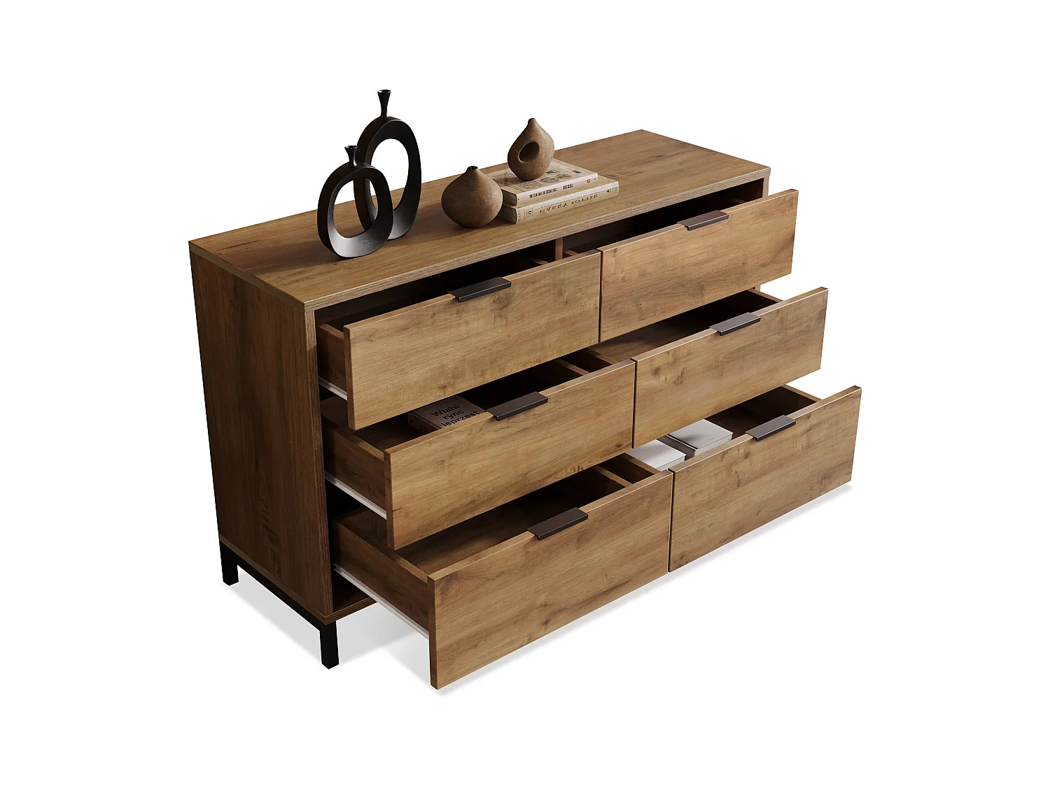 Credenza marrone - Credenza con 6 cassetti e gambe - rovere scuro - per camera da letto e soggiorno