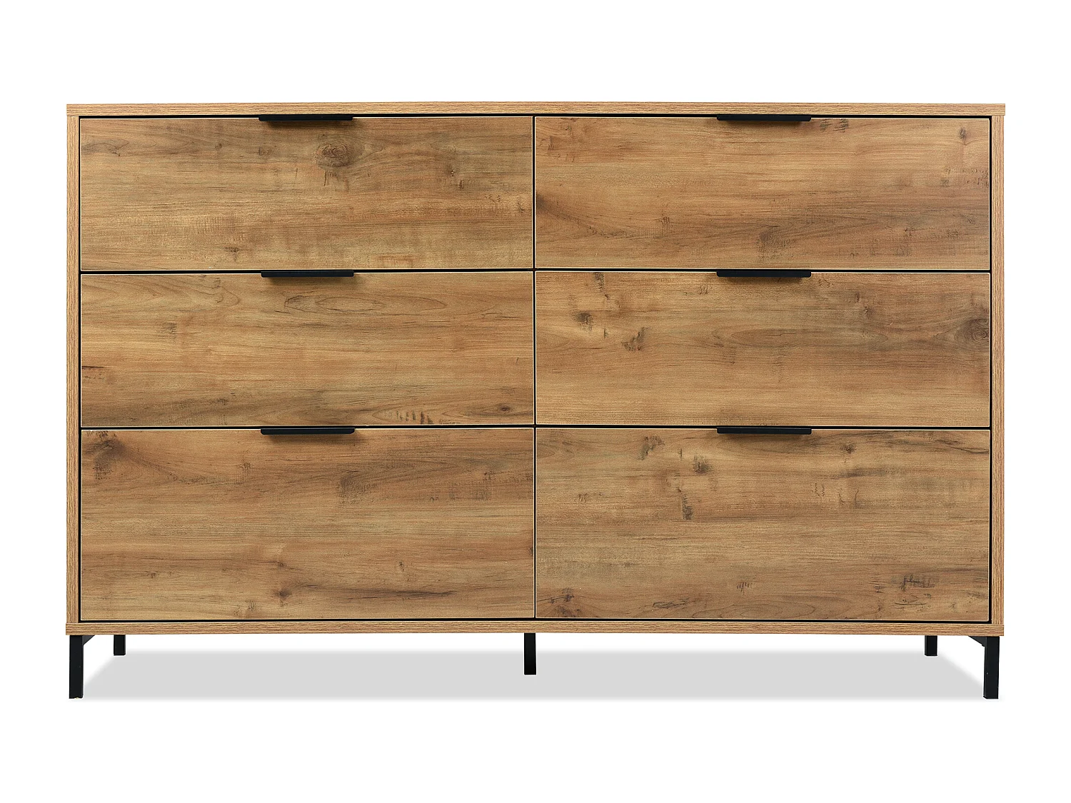 Commode à 6 tiroirs marron - avec 6 tiroirs et pieds - chêne foncé - pour chambre et salon