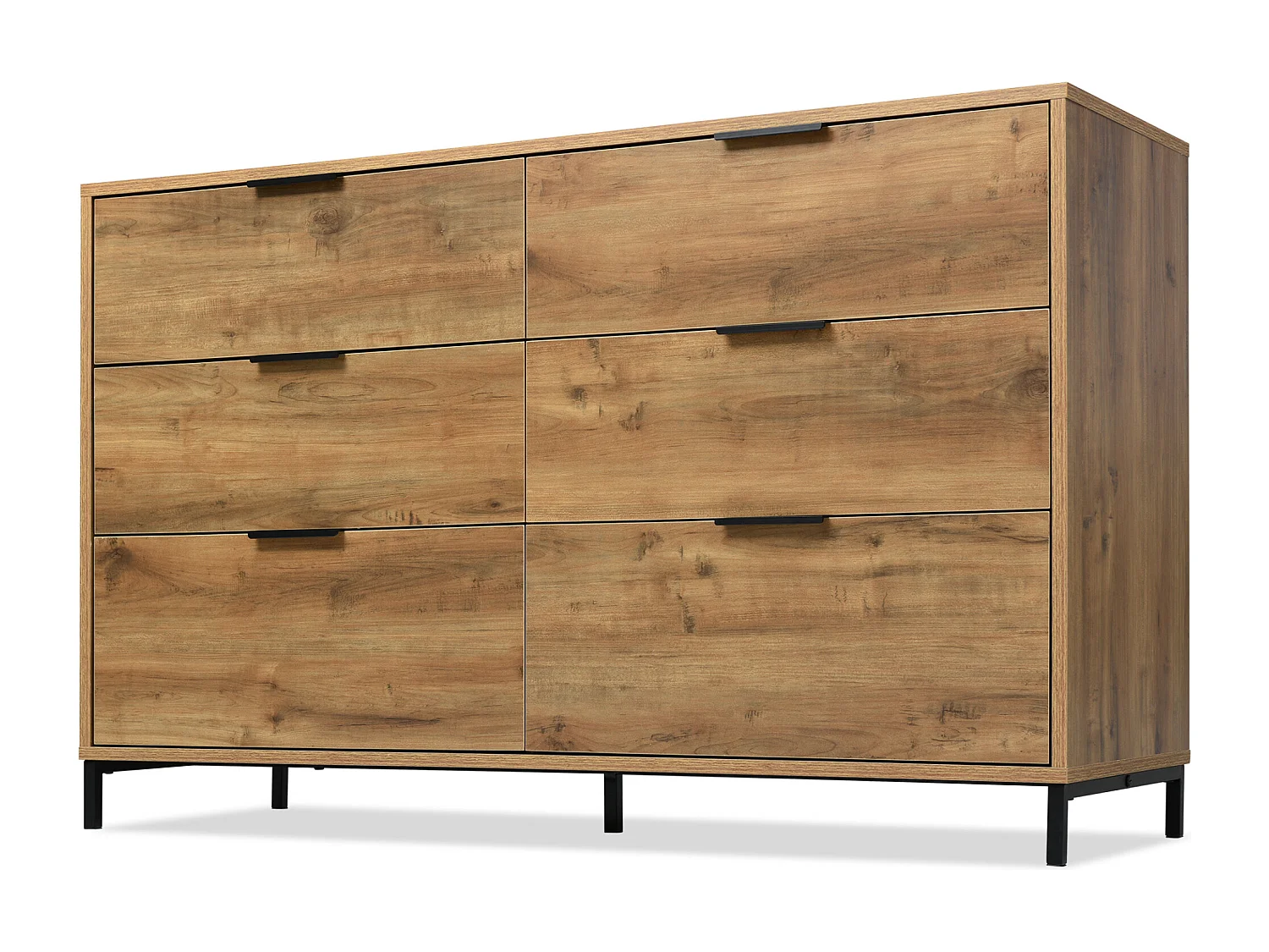 Commode à 6 tiroirs marron - avec 6 tiroirs et pieds - chêne foncé - pour chambre et salon