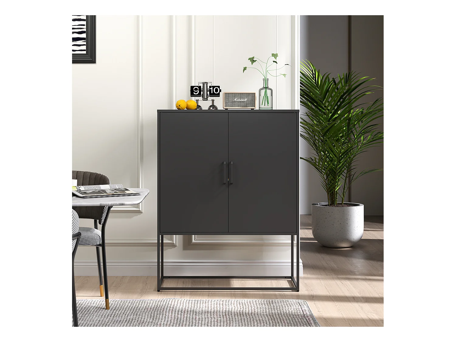 Buffet noir - Buffet avec 2 portes magnétiques et poignées en U - anti-basculement - pour salon et salle à manger