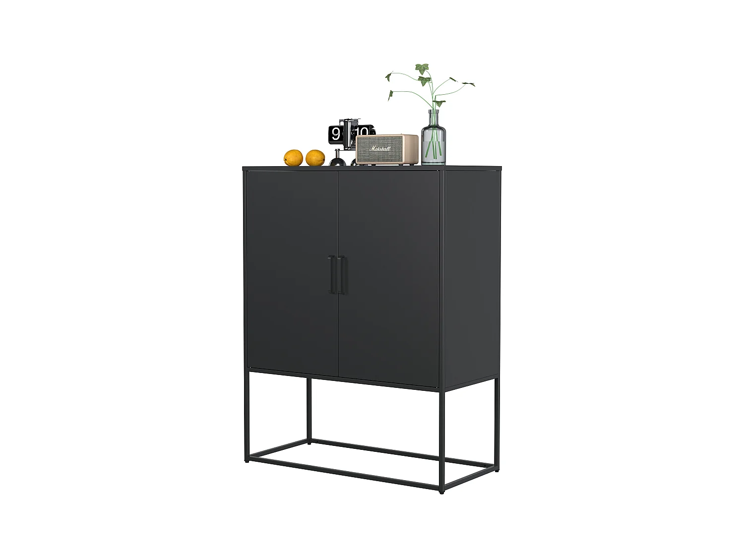 Buffet noir - Buffet avec 2 portes magnétiques et poignées en U - anti-basculement - pour salon et salle à manger