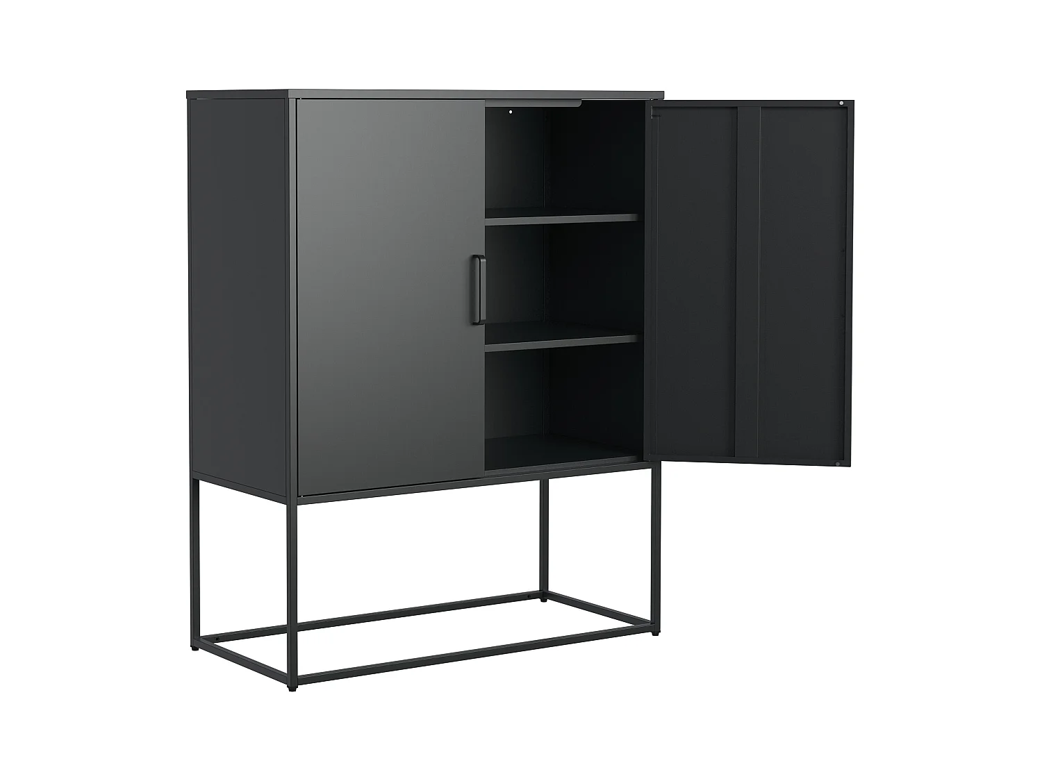 Buffet noir - Buffet avec 2 portes magnétiques et poignées en U - anti-basculement - pour salon et salle à manger