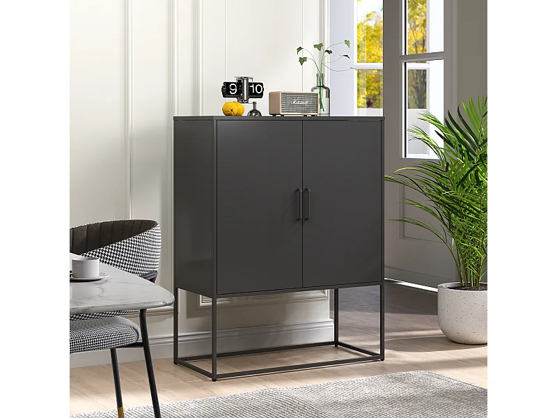 Schwarzes Sideboard - Sideboard mit 2 magnetischen Türen und U-förmigen Griffen - kippschutz - für wohnzimmer und esszimmer