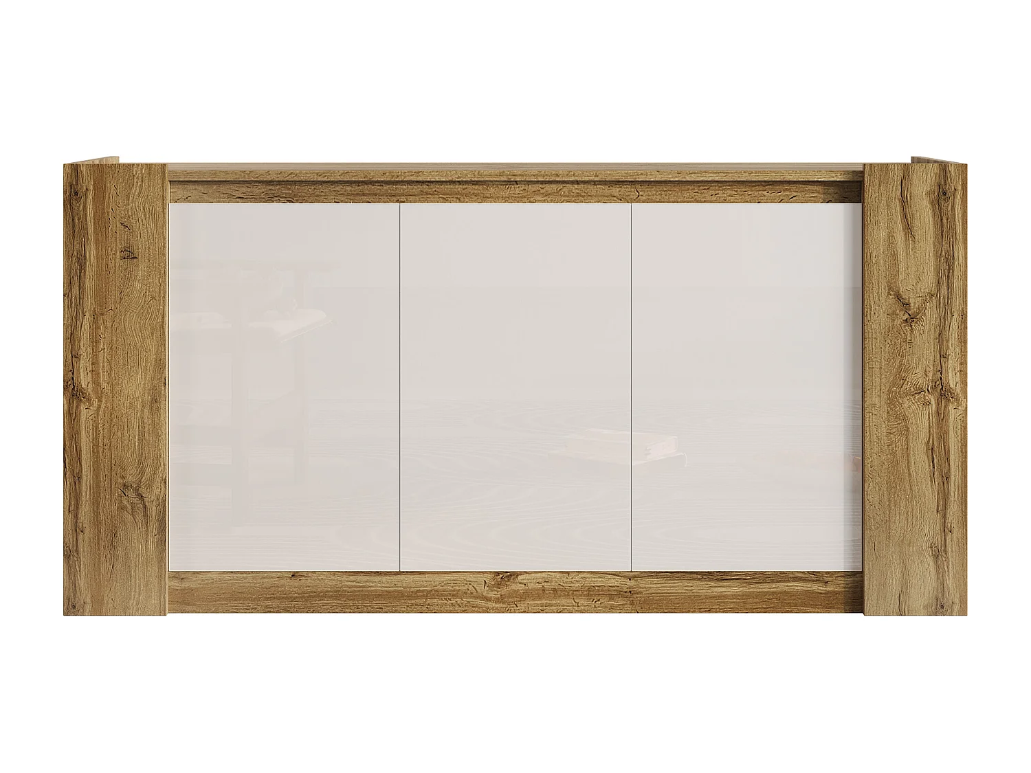 Aparador de madera natural - Aparador con 3 puertas y estantes regulables - puertas inclinadas como tiradores - para comedor y salón