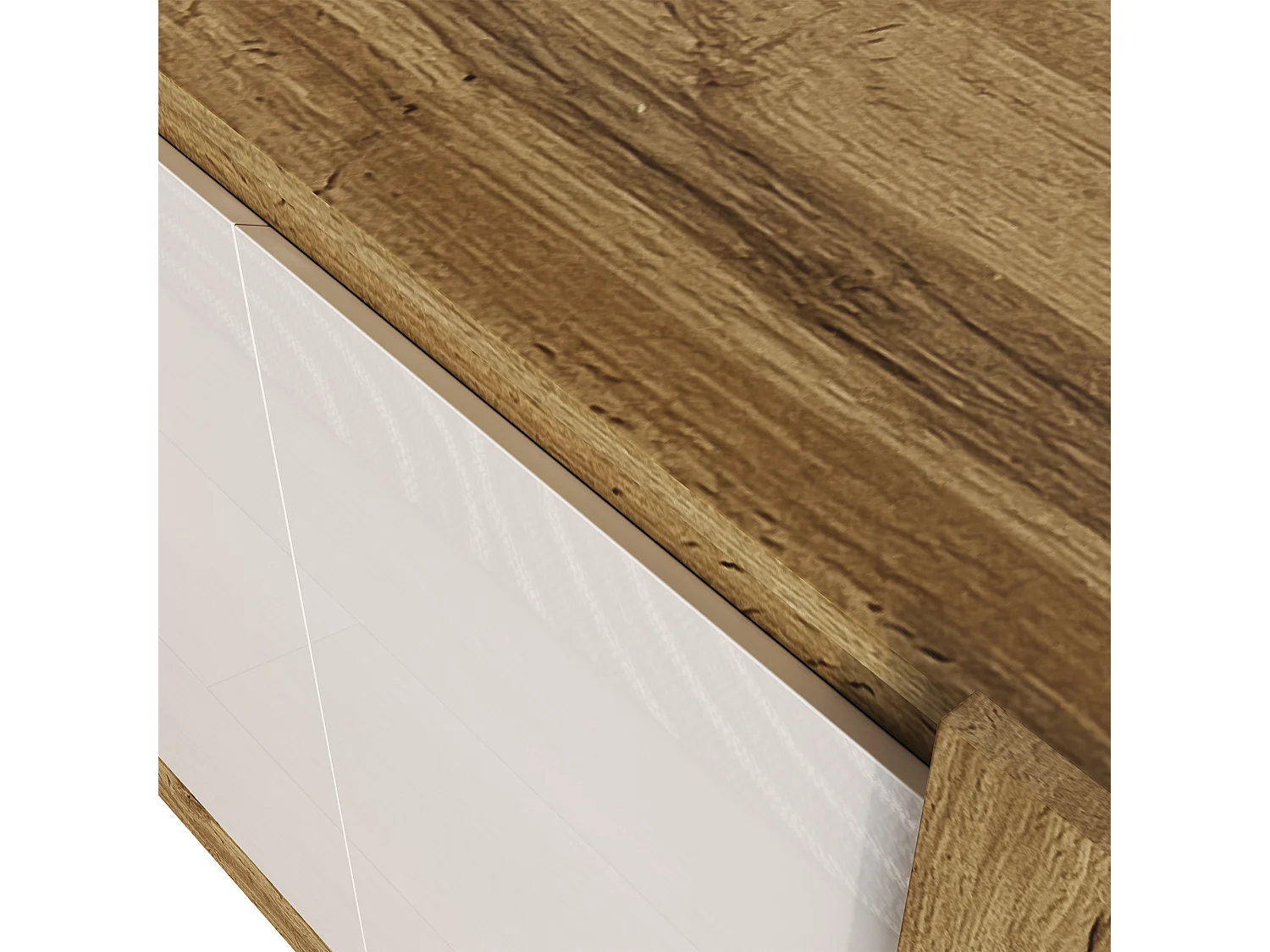 Aparador de madera natural - Aparador con 3 puertas y estantes regulables - puertas inclinadas como tiradores - para comedor y salón