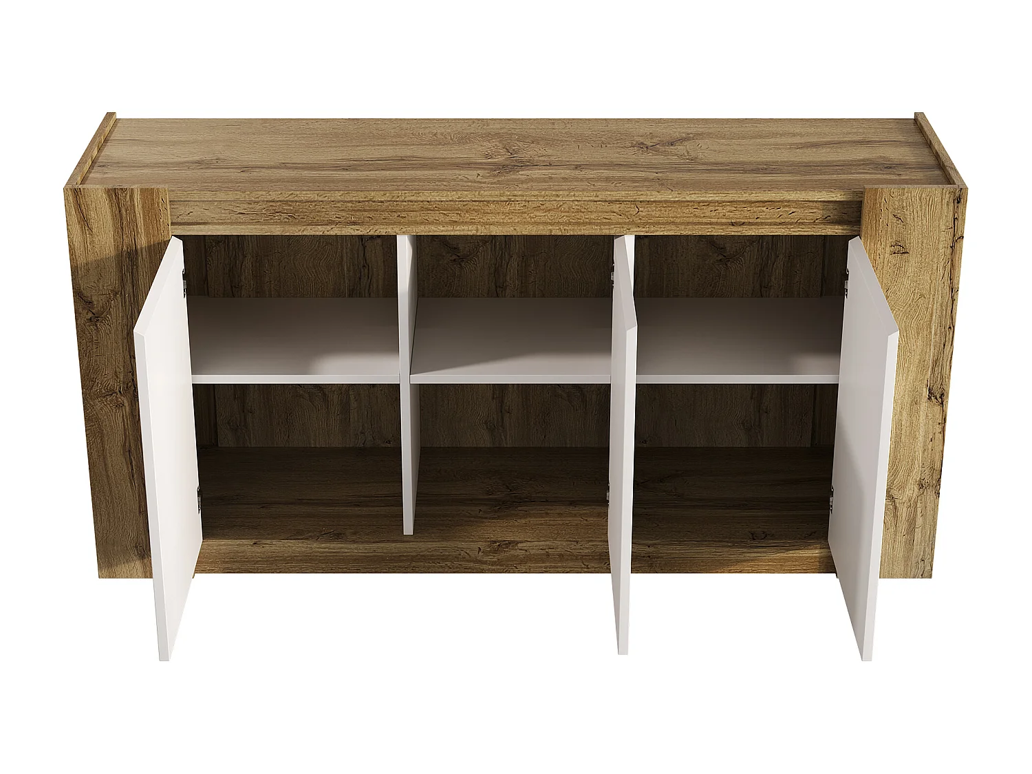 Aparador de madera natural - Aparador con 3 puertas y estantes regulables - puertas inclinadas como tiradores - para comedor y salón