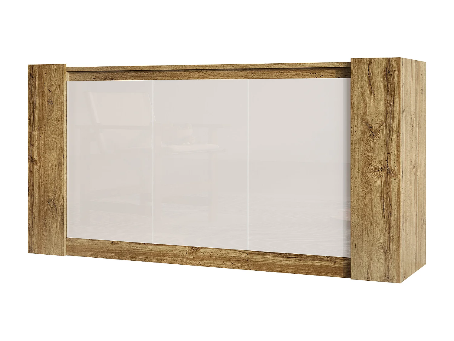 Aparador de madera natural - Aparador con 3 puertas y estantes regulables - puertas inclinadas como tiradores - para comedor y salón