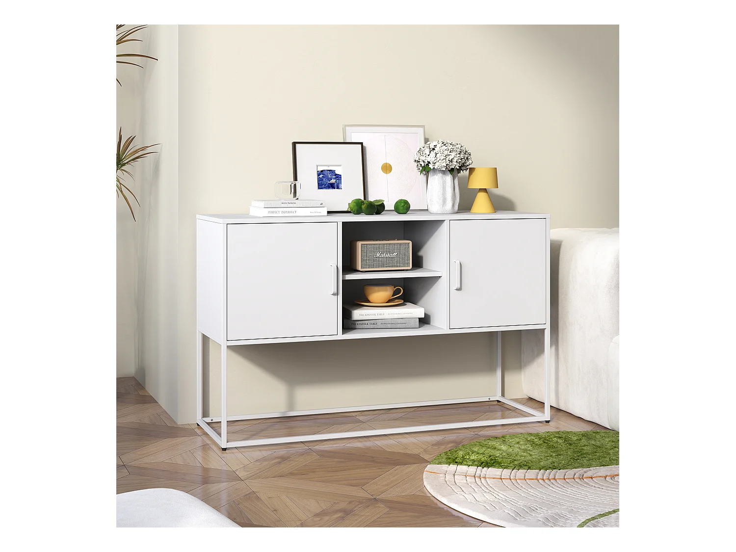 Buffet blanc - Buffet avec 2 portes et rangement ouvert - pour salle à manger et salon