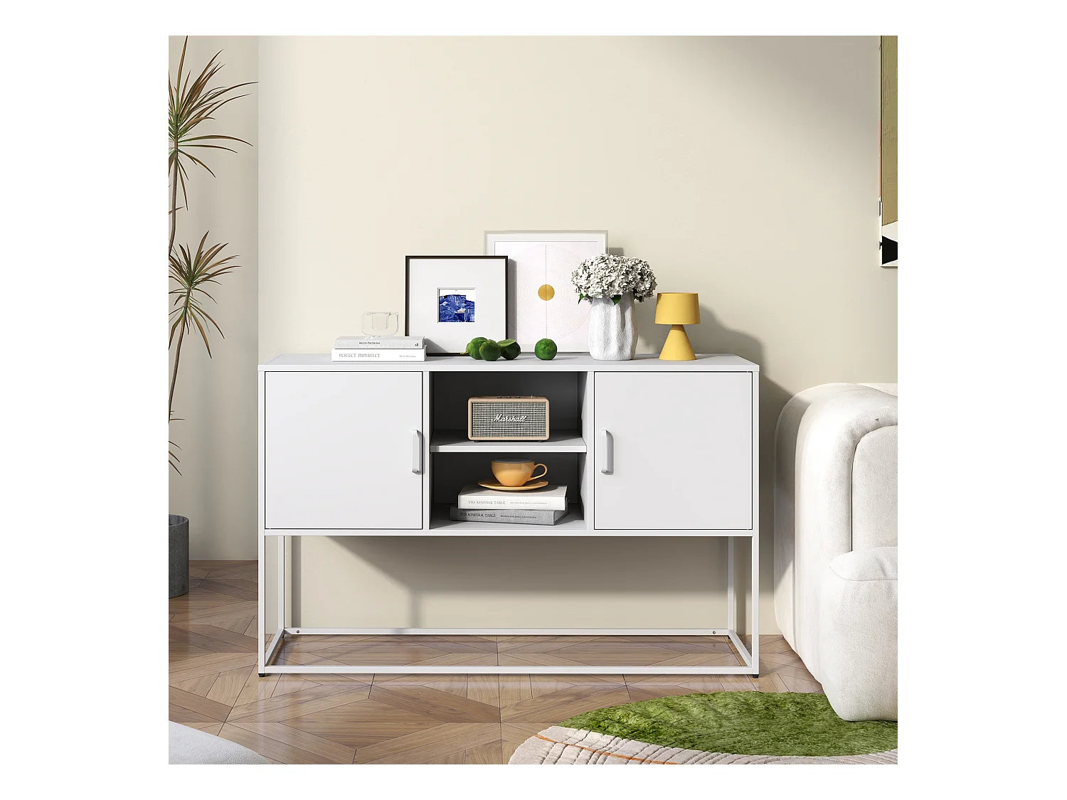 Buffet blanc - Buffet avec 2 portes et rangement ouvert - pour salle à manger et salon