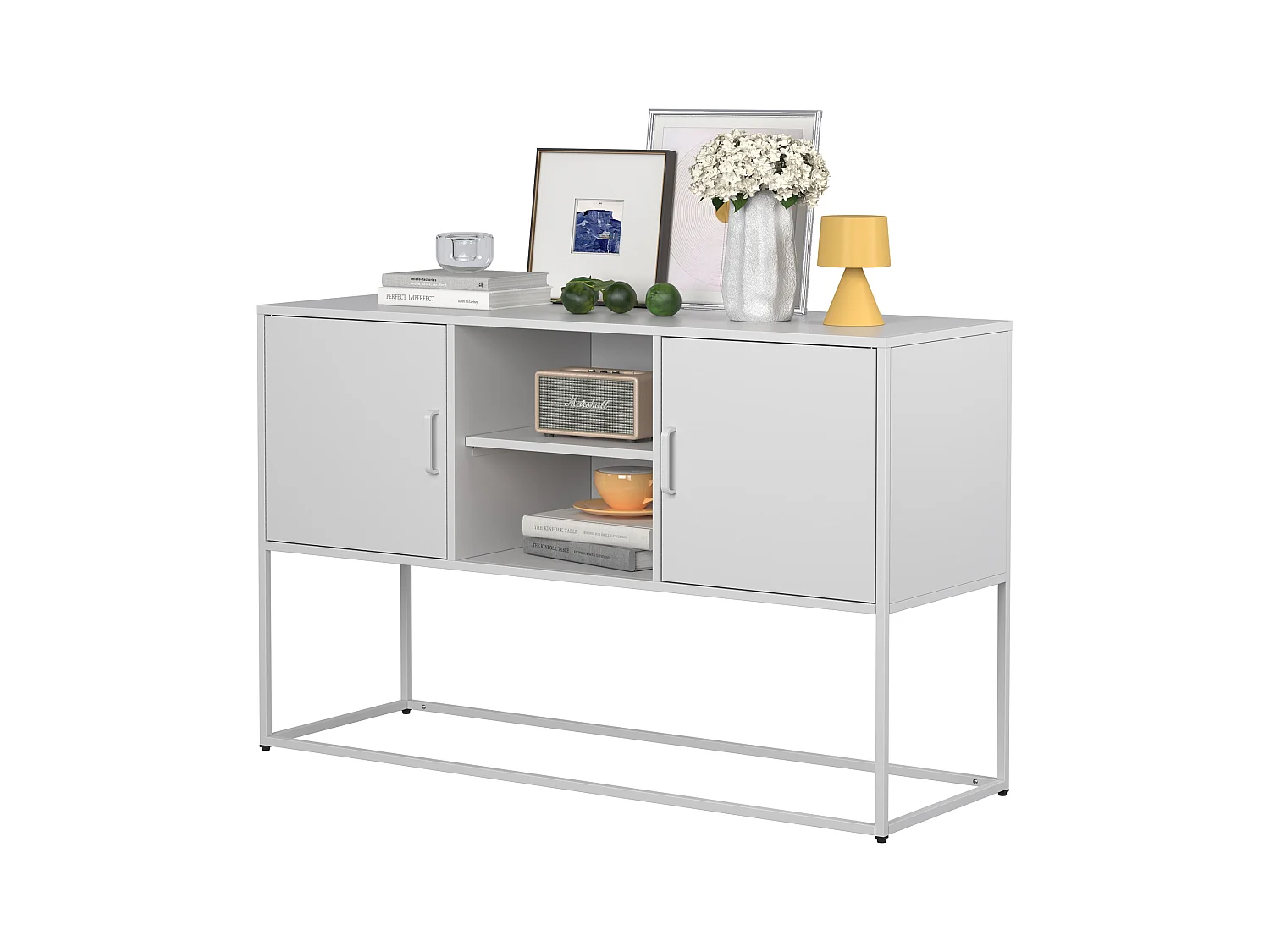 Buffet blanc - Buffet avec 2 portes et rangement ouvert - pour salle à manger et salon