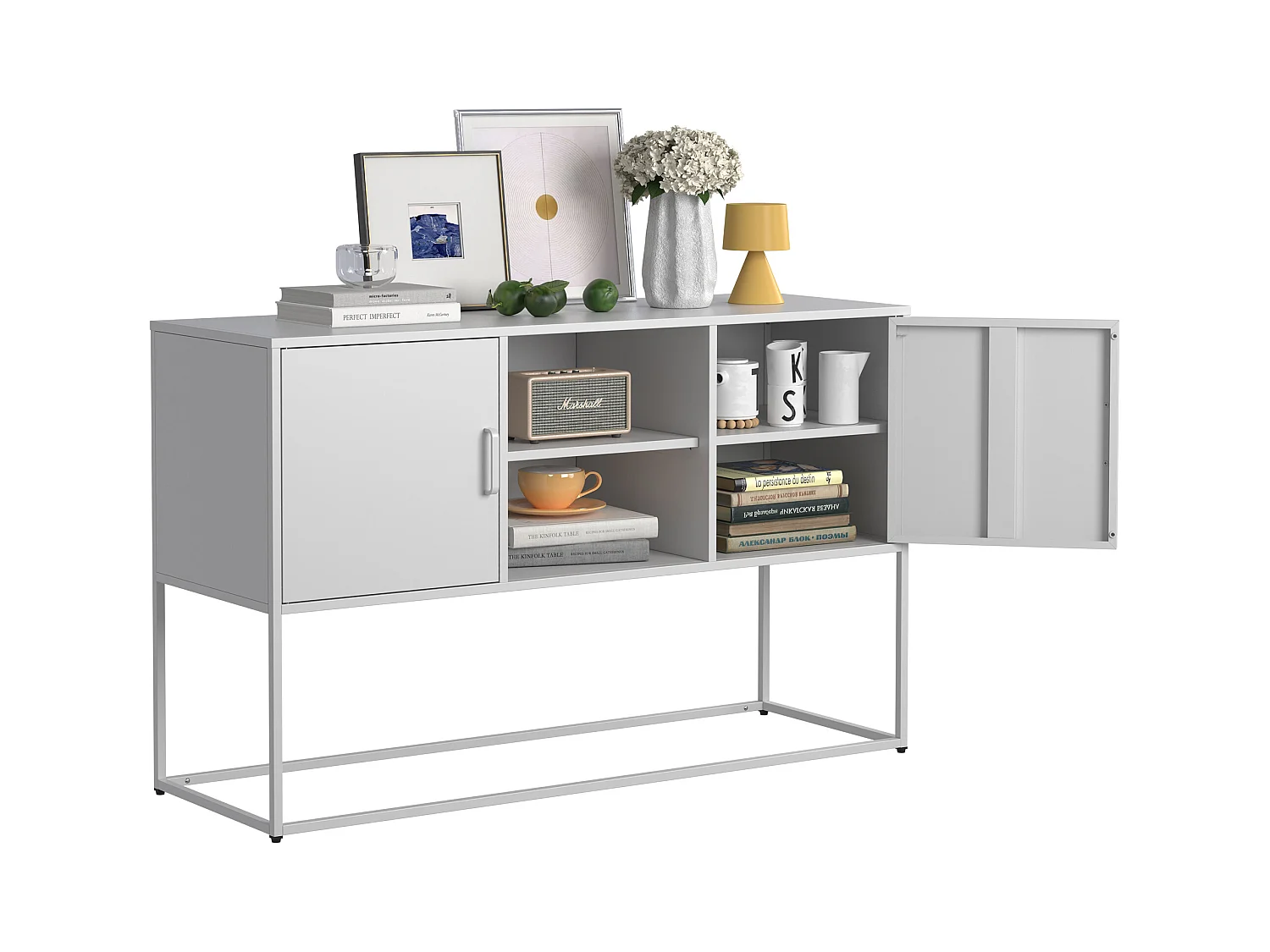 Buffet blanc - Buffet avec 2 portes et rangement ouvert - pour salle à manger et salon