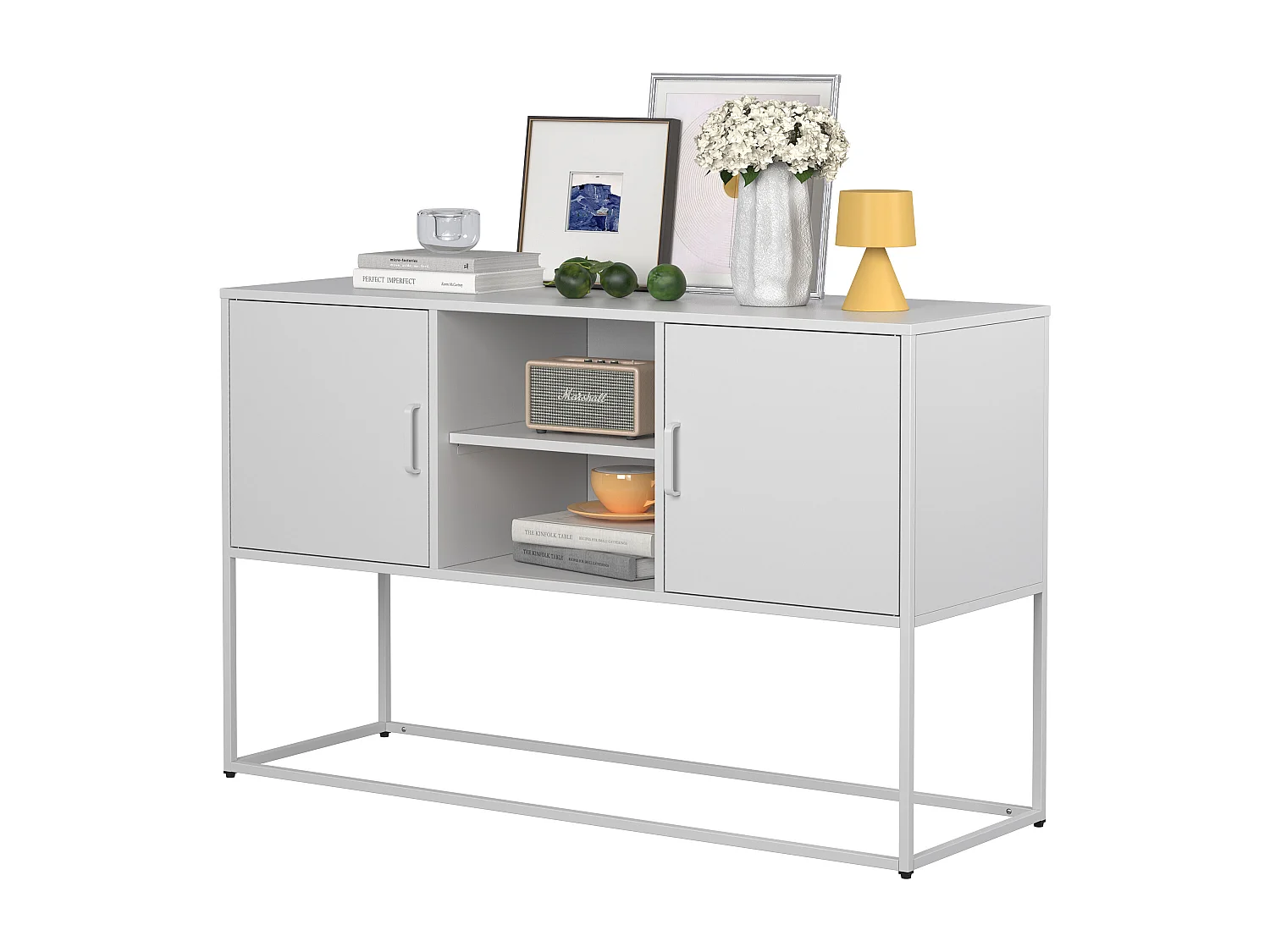 Buffet blanc - Buffet avec 2 portes et rangement ouvert - pour salle à manger et salon