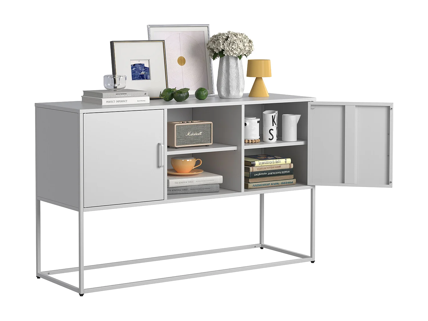 Buffet blanc - Buffet avec 2 portes et rangement ouvert - pour salle à manger et salon