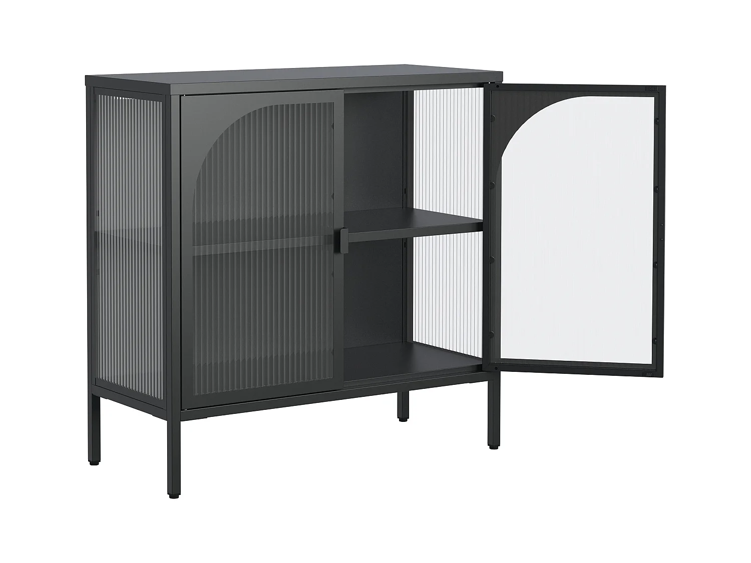 Buffet noir - Buffet avec 2 portes vitrées et étagères réglables - pour salle à manger et salon