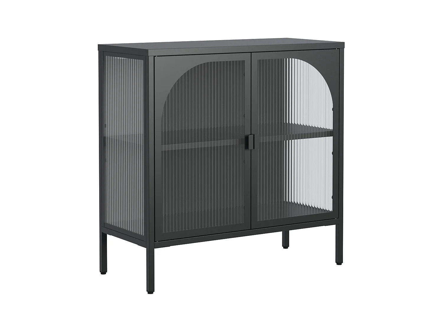 Buffet noir - Buffet avec 2 portes vitrées et étagères réglables - pour salle à manger et salon