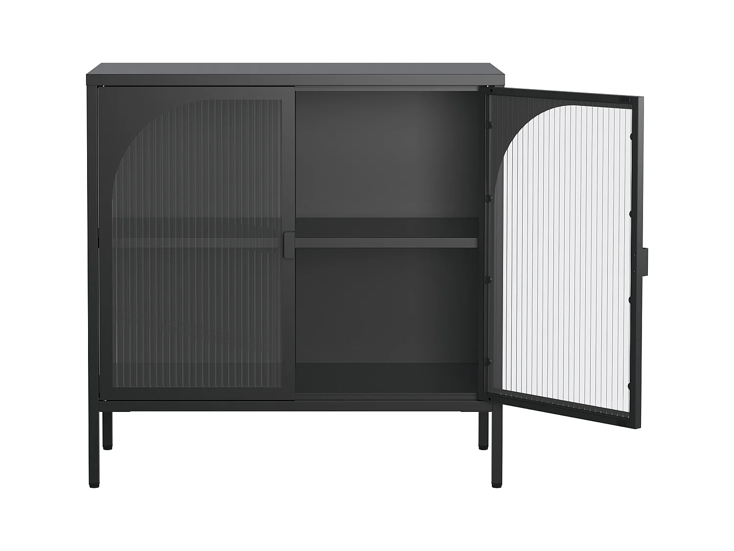 Buffet noir - Buffet avec 2 portes vitrées et étagères réglables - pour salle à manger et salon