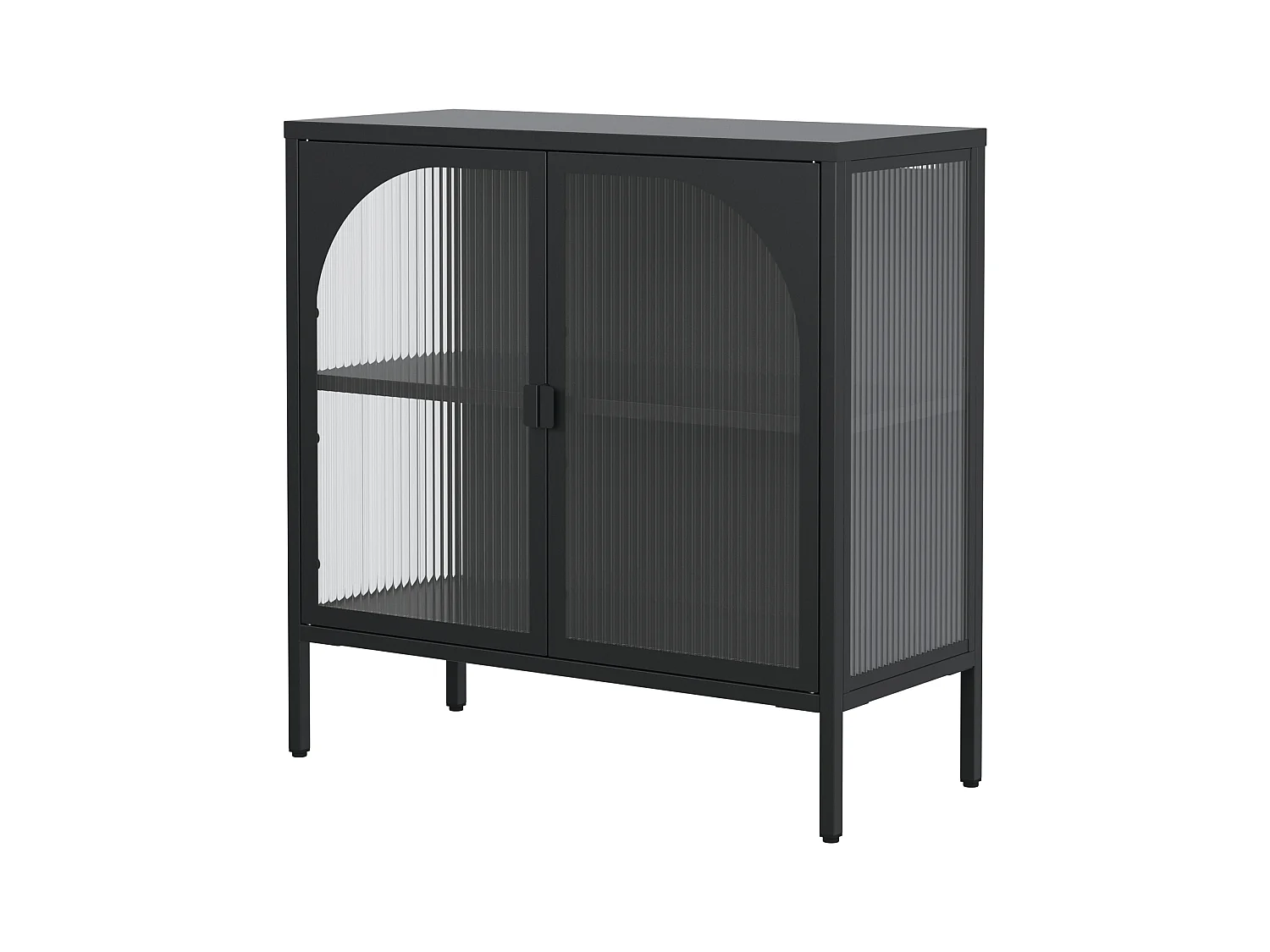 Buffet noir - Buffet avec 2 portes vitrées et étagères réglables - pour salle à manger et salon