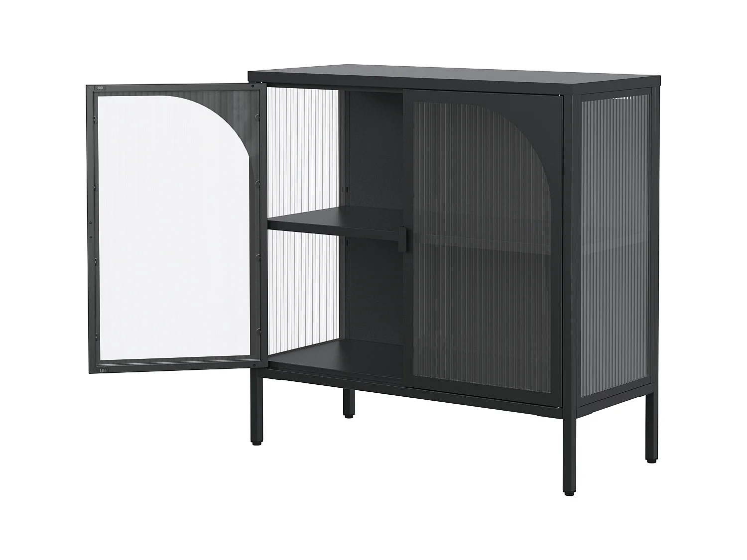 Buffet noir - Buffet avec 2 portes vitrées et étagères réglables - pour salle à manger et salon