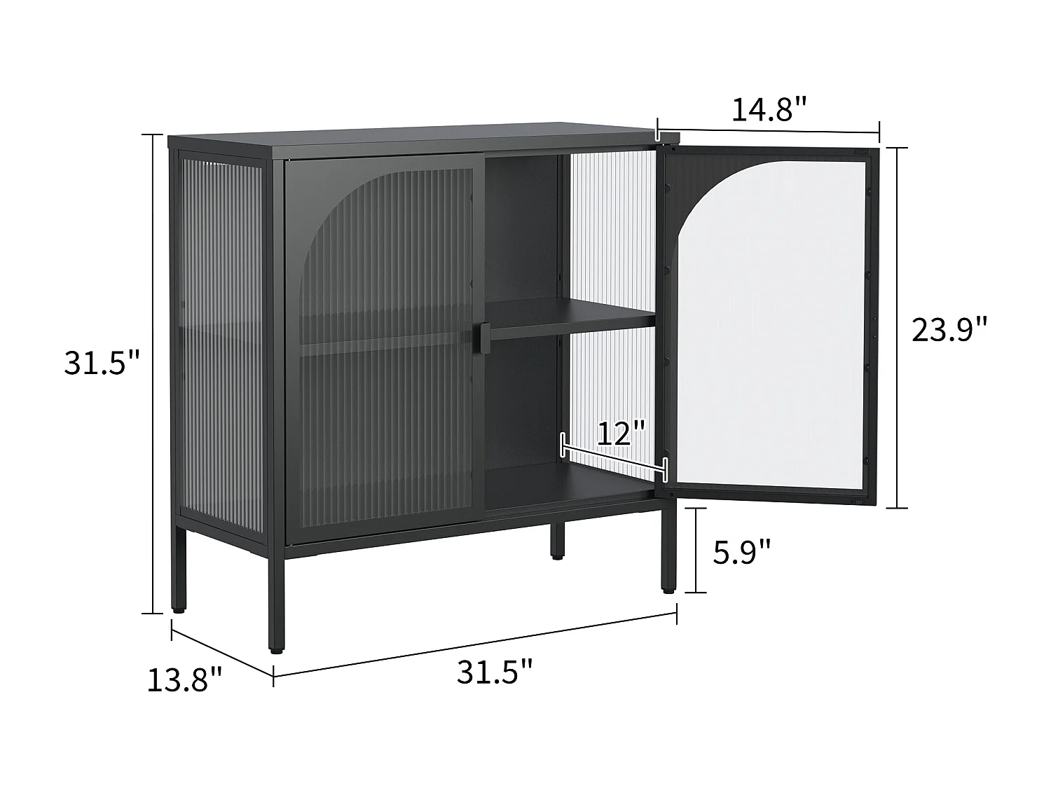 Buffet noir - Buffet avec 2 portes vitrées et étagères réglables - pour salle à manger et salon