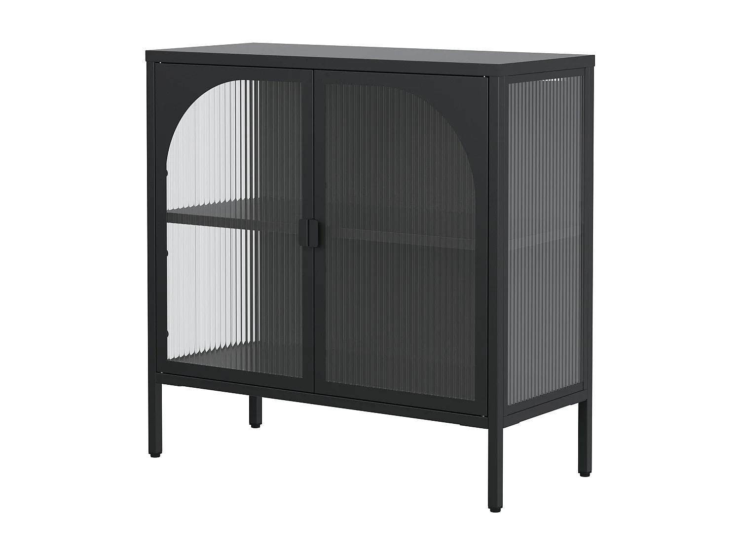 Buffet noir - Buffet avec 2 portes vitrées et étagères réglables - pour salle à manger et salon