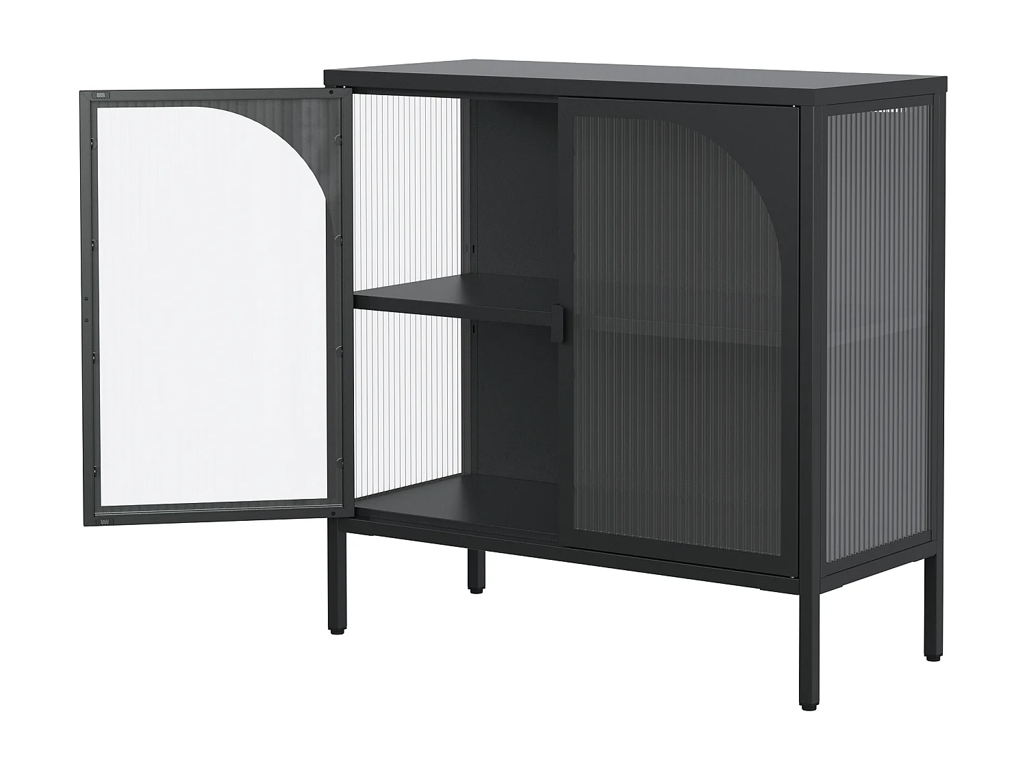 Buffet noir - Buffet avec 2 portes vitrées et étagères réglables - pour salle à manger et salon