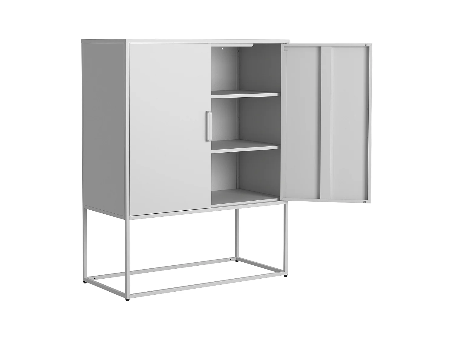 Buffet blanc - Buffet avec 2 portes magnétiques et poignées en U - anti-basculement - pour salon et salle à manger