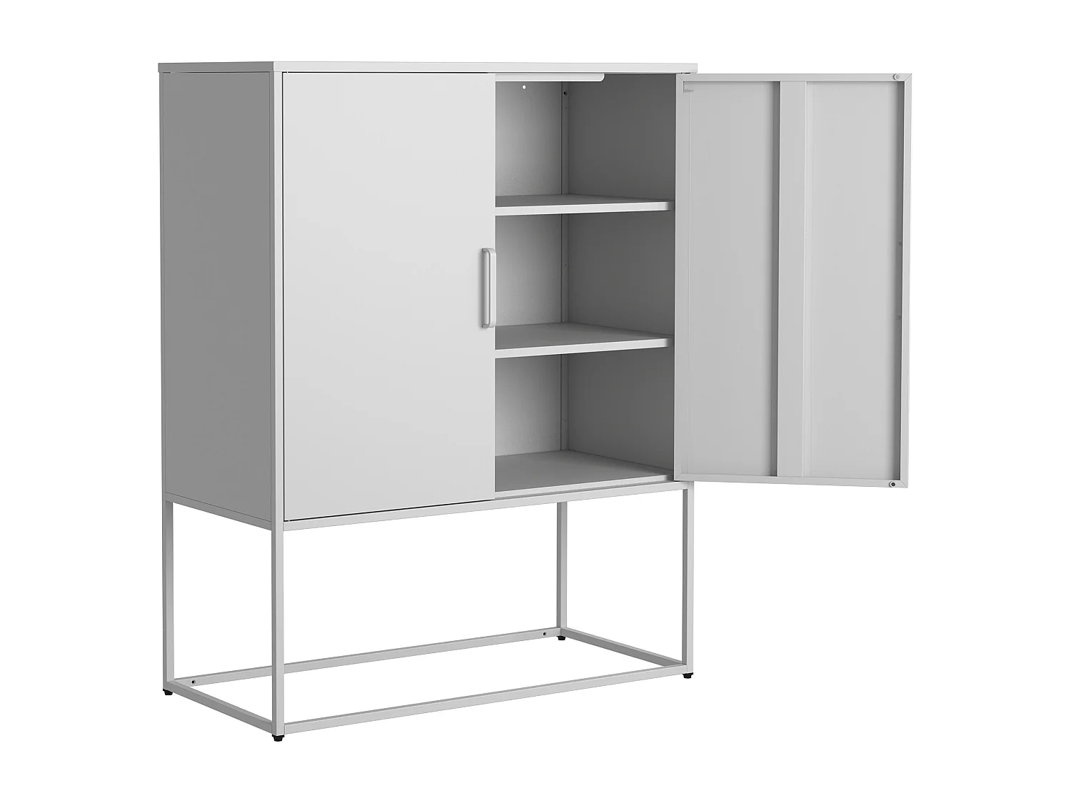 Buffet blanc - Buffet avec 2 portes magnétiques et poignées en U - anti-basculement - pour salon et salle à manger