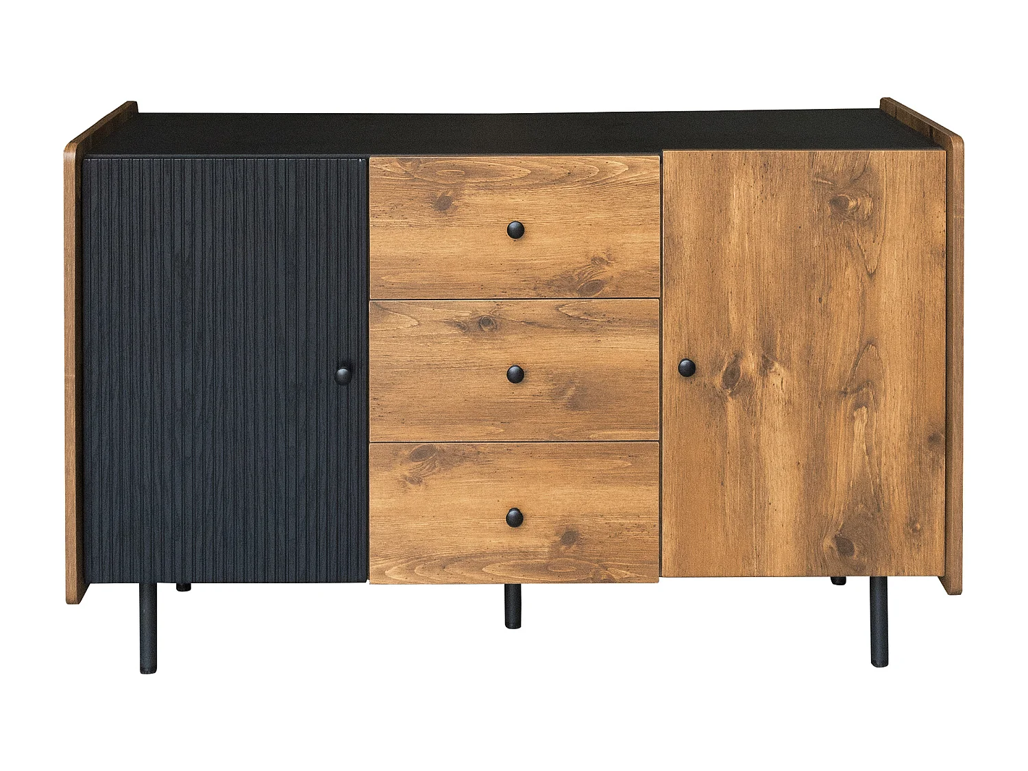 Aparador de madera negro 120 cm - Aparador con 3 cajones y 2 puertas - para comedor y salón