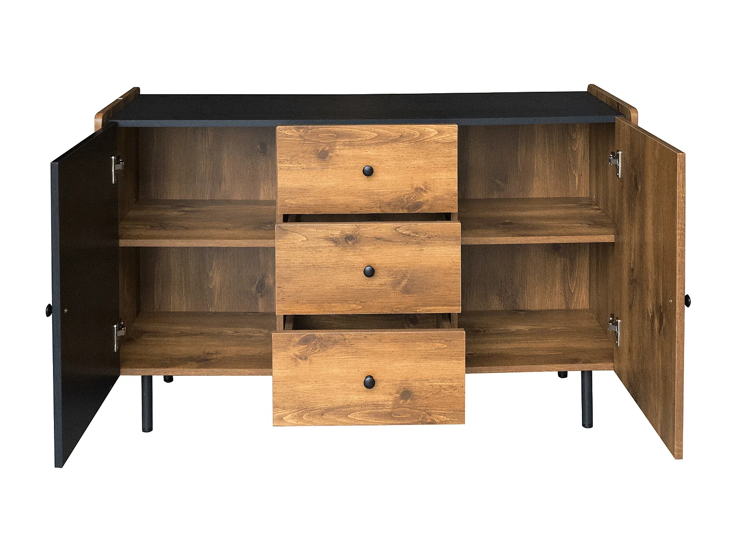 Aparador de madera negro 120 cm - Aparador con 3 cajones y 2 puertas - para comedor y salón